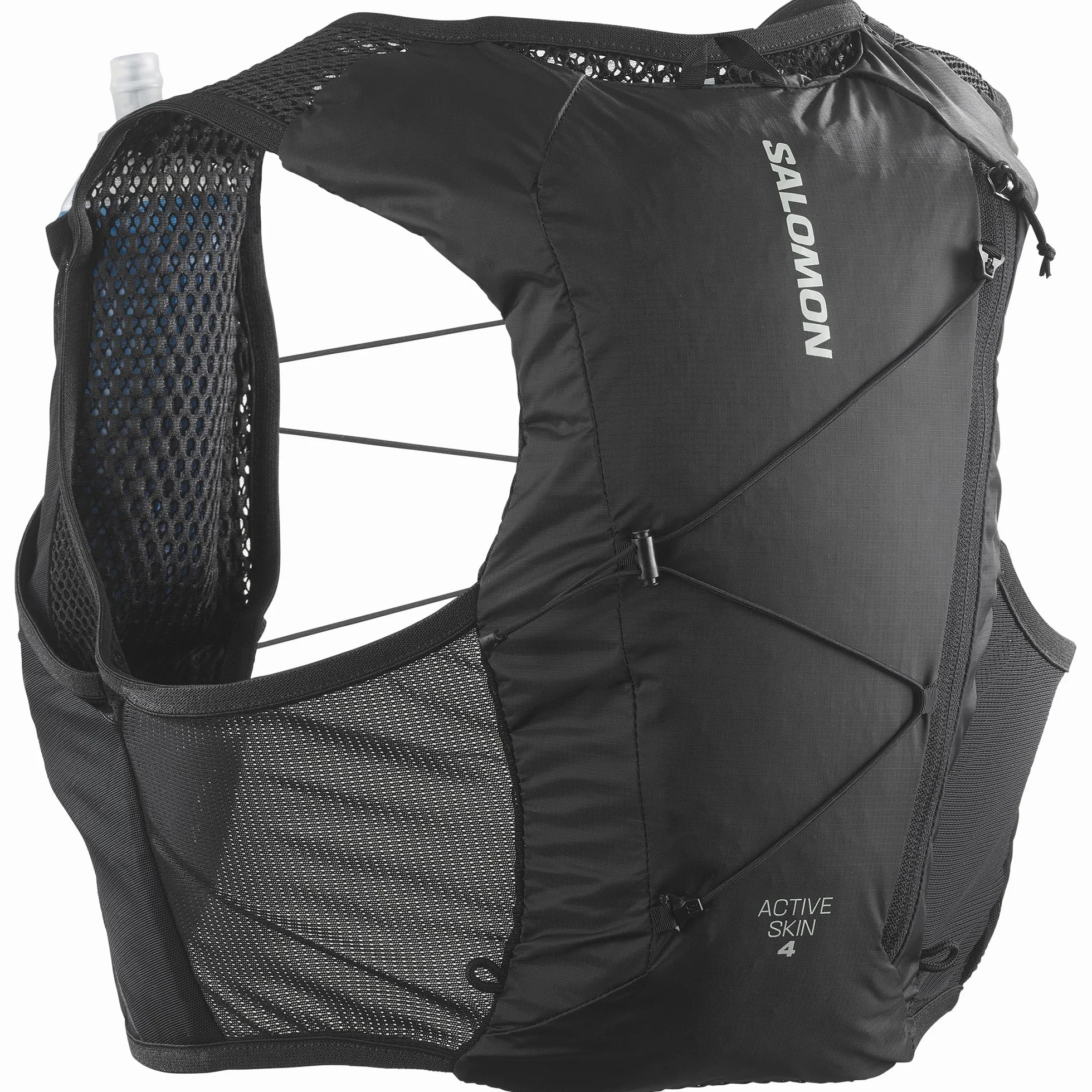 Salomon Active Skin 4 Unisex kamizelka do biegania nawodnienie szlak turystyczny z butelkami w zestawie, precyzyjne dopasowanie, 4 l i zoptymalizowane przechowywanie, czarna, XS