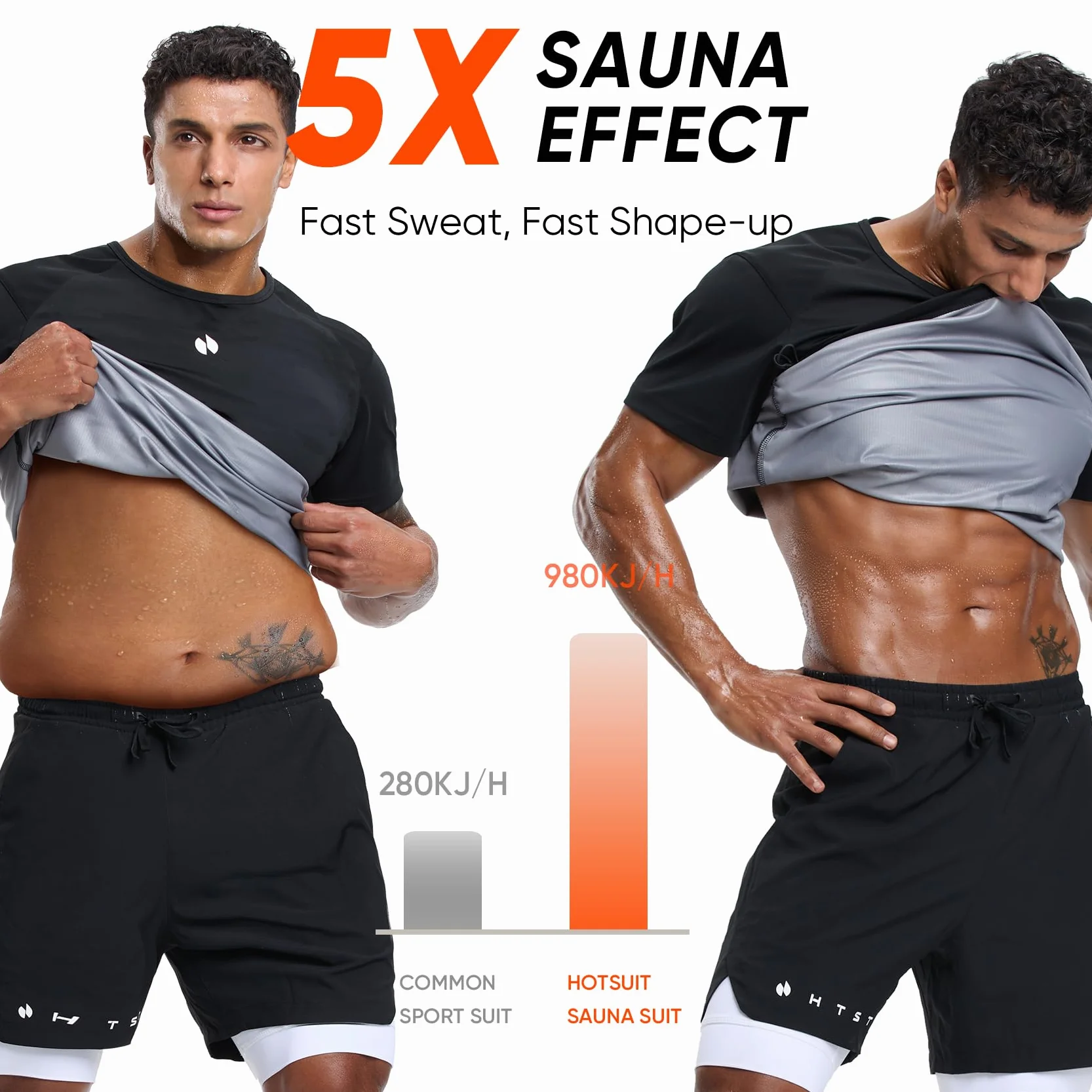 HOTSUIT Koszula do sauny dla mężczyzn trener talii garnitury do sauny z t-shirtem do utraty wagi łapanie serca dresy dresowe z krótkim rękawem do boksu na siłowni fitness