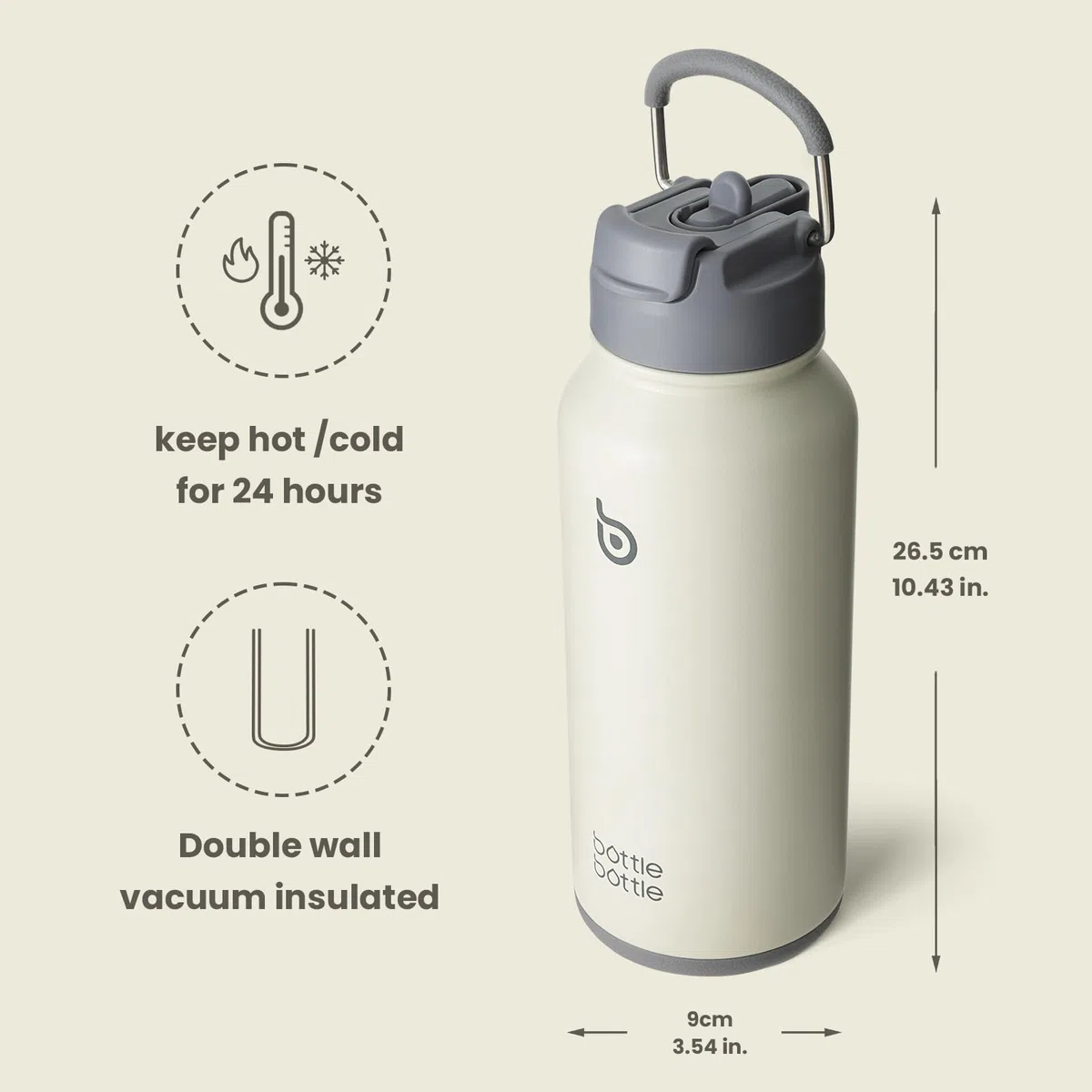 Butelka na wodę, izolowana, 950 ml, sportowa, ze słomką, podwójna pokrywka, na napoje, na siłownię, z pudełkiem na tabletki, szara
