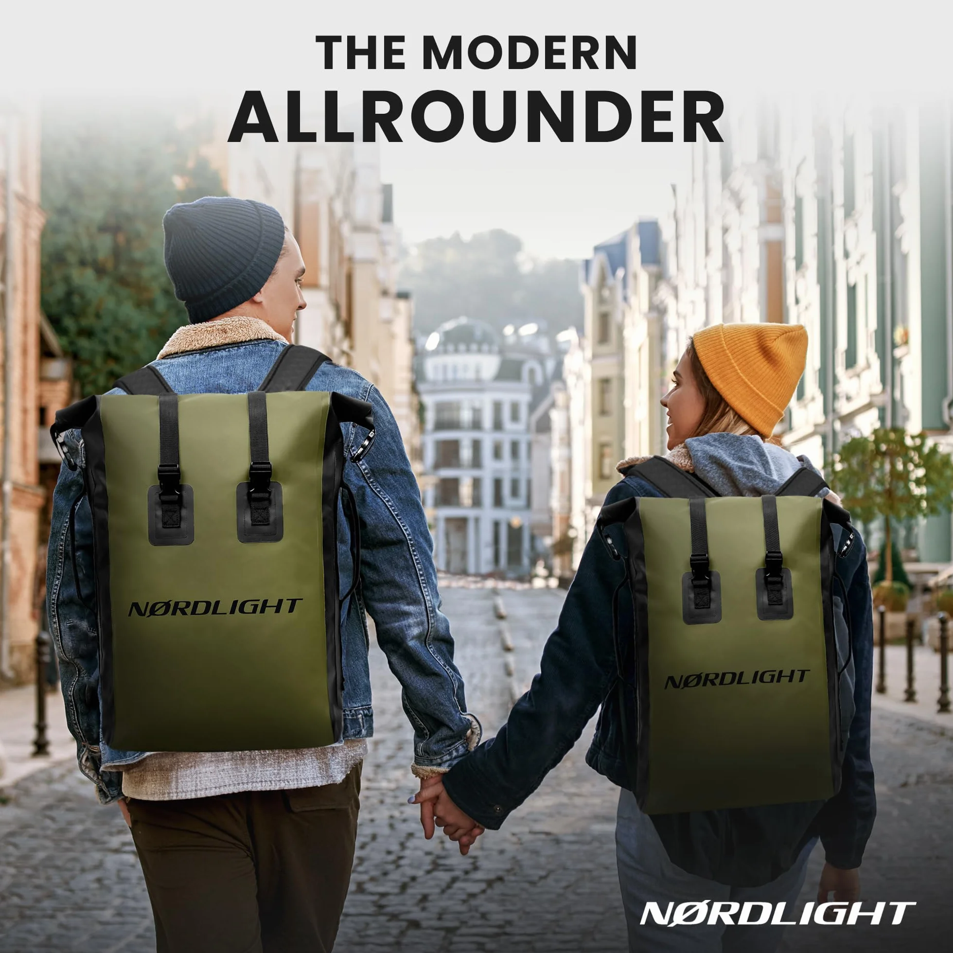 Nordlight Wodoodporny plecak Dry Bag 35L - (Oliwkowa Zieleń) Plecak zwijany z wyściełanym paskiem, wodoodporna torba do sportów wodnych, plecak rowerowy, plecak kurierski, trekking, wędkarstwo