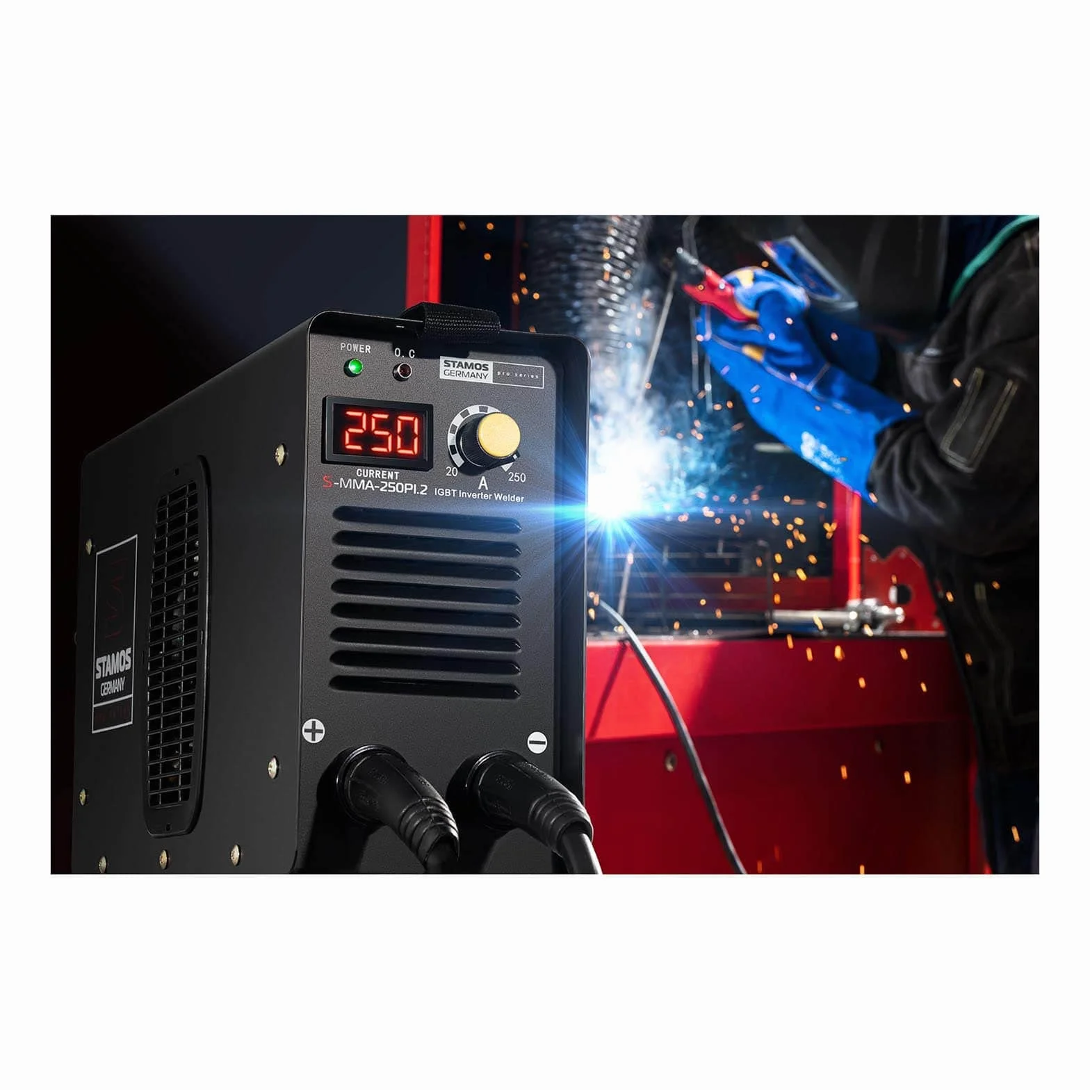 Stamos Welding Group S-MMA-250PI.2 Spawarka MMA inwertorowa 250 A 230 V 1,6-4 mm przewody 8 m