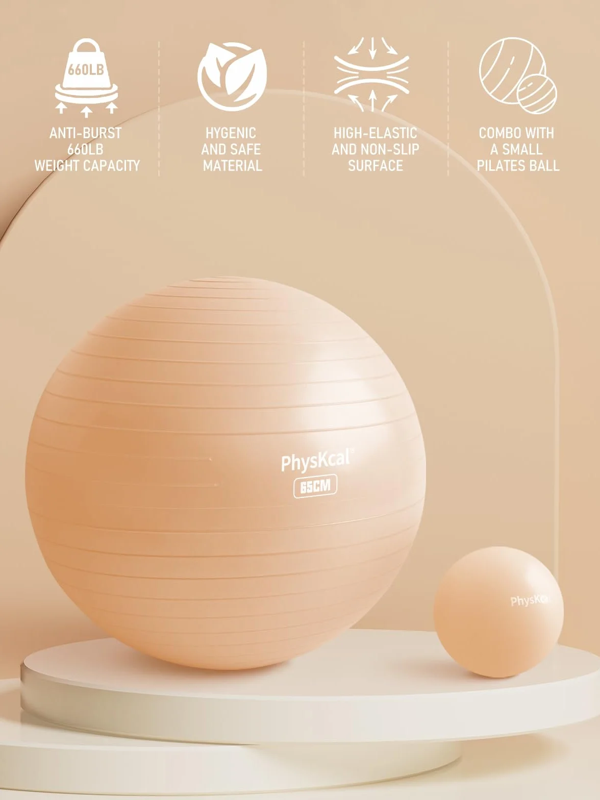 PhysKcal Piłka gimnastyczna o długości od 55 cm do 85 cm i 23 cm, w zestawie z pompką powietrzną, piłka gimnastyczna chroniąca przed pęknięciem, antypoślizgowa piłka do siedzenia, piłka do