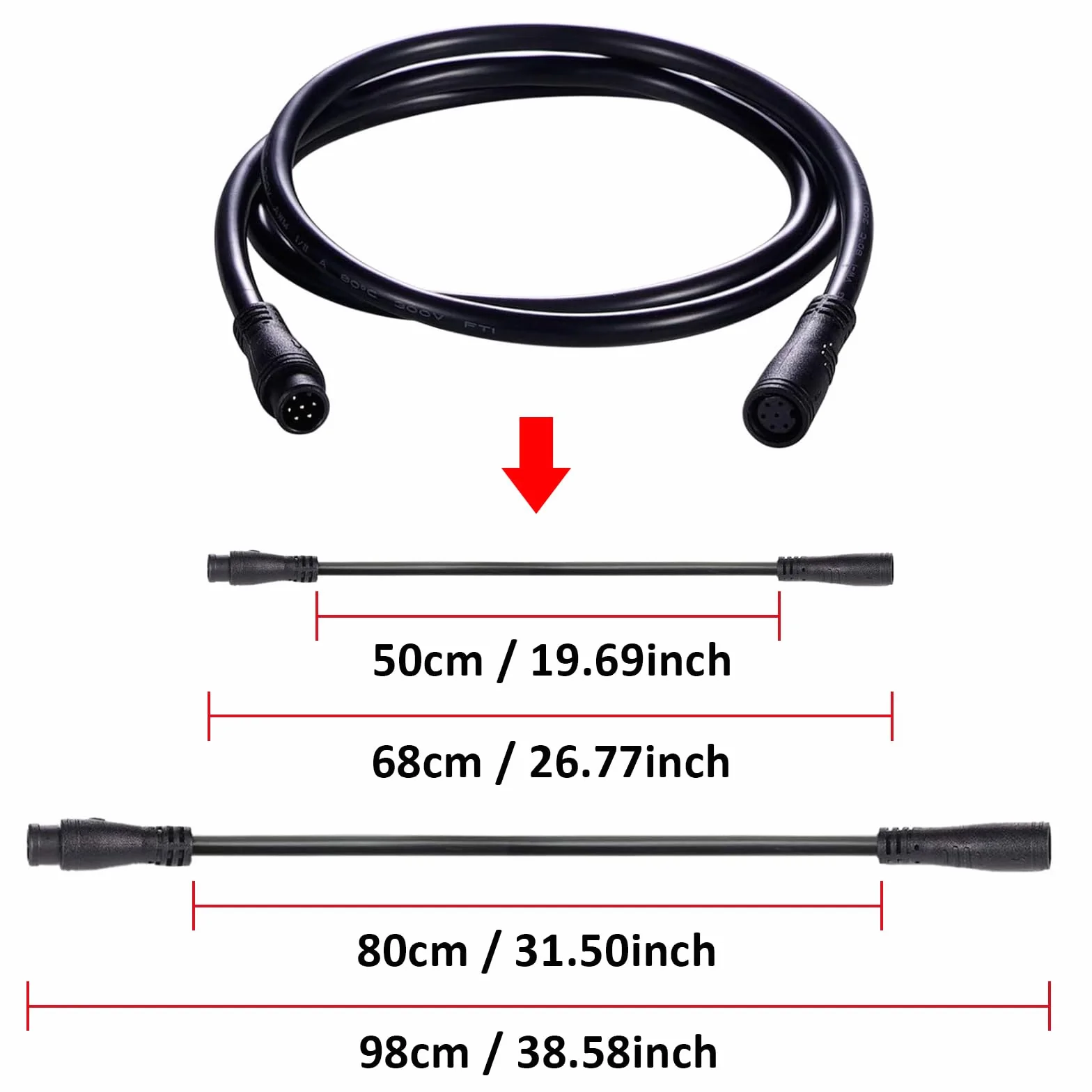 Kabel przedłużający 2-pinowy/3-pinowy/4-pinowy/5-pinowy/6-pinowy/8-pinowy/9-pinowy, wodoszczelny łącznik 80 cm do elektrycznego oświetlenia rowerowego / gazu / hamulca / części roweru