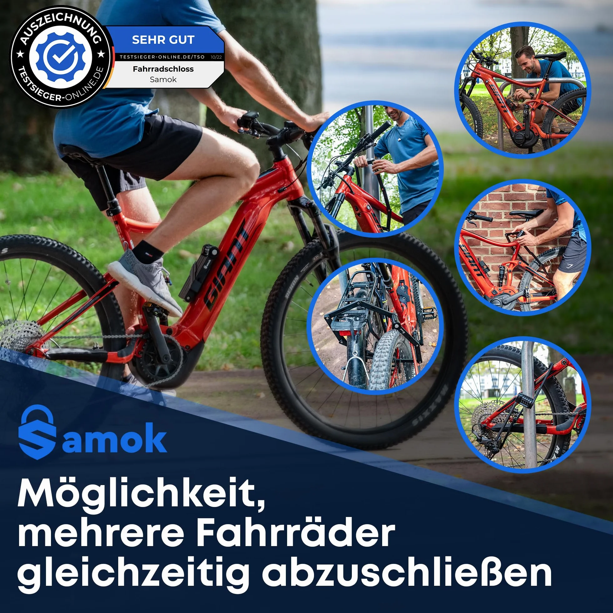 Samok® Zamek rowerowy z 4-cyfrowym kodem 120 cm wraz z uchwytem – składane zapięcie rowerowe, stal składana, z numerami i cyframi, wysoki poziom bezpieczeństwa 10, zabezpieczenie przed kradzieżą