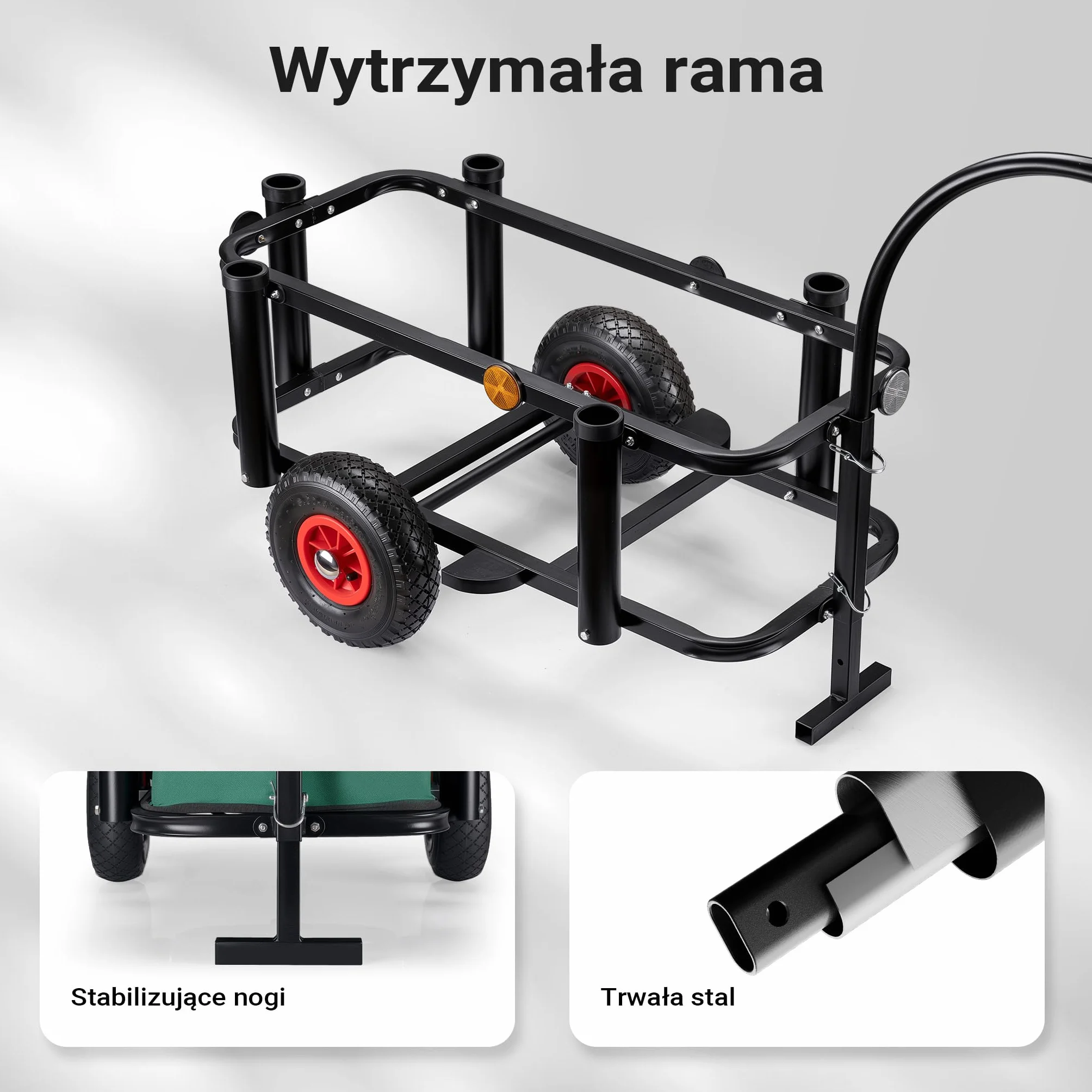 Wiltec Przyczepka rowerowa do 50 kg, z chorągiewką i 60 l koszem wodoodpornym 81 x 31 x 24 cm, wózek wędkarski transportowy do roweru