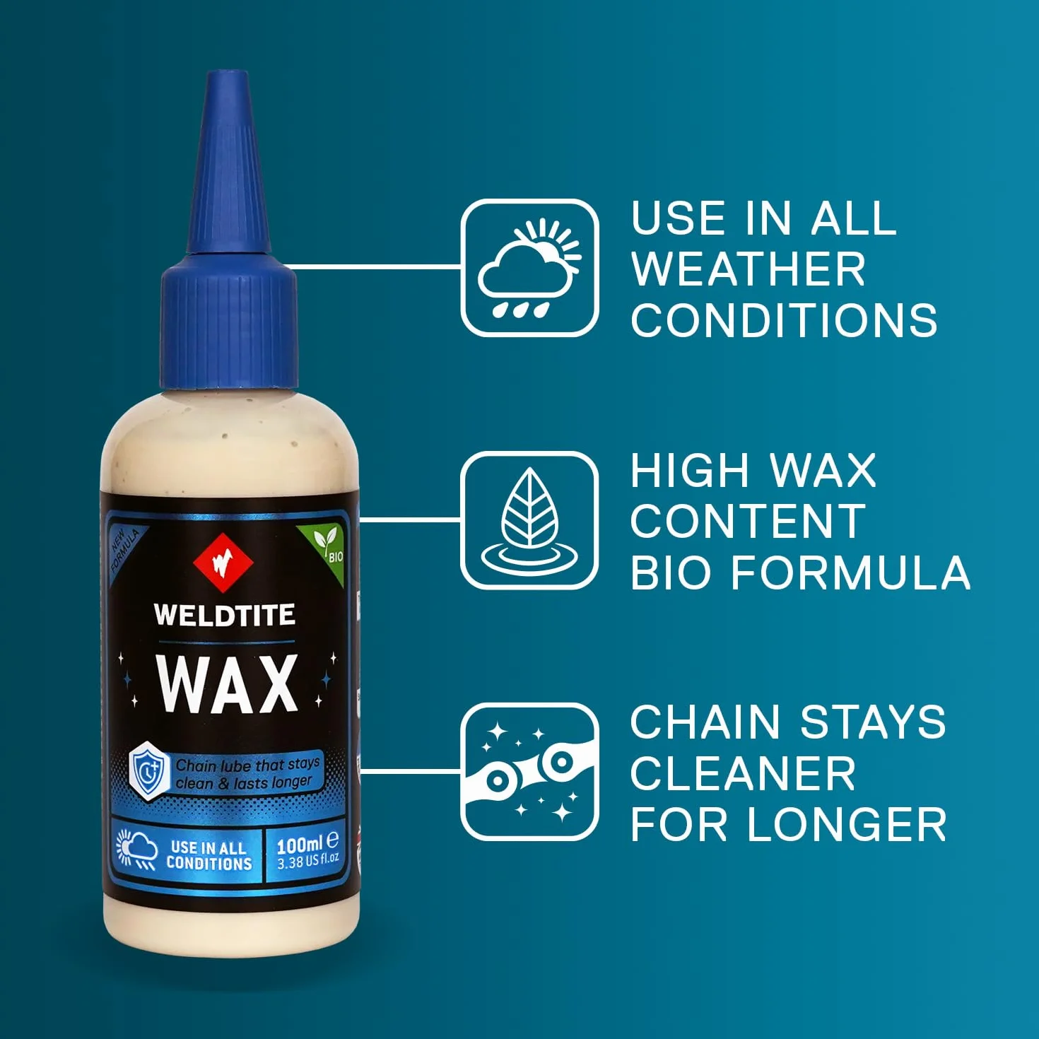 WELDTITE Dry Wax Smar do łańcucha rowerowego, na suchą pogodę, trwały i łatwy w pielęgnacji, 100 ml