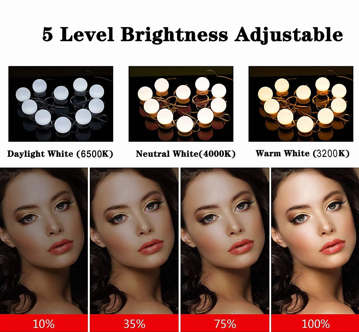 Sylvwin Vanity Mirror Lights z 10 ściemnianymi żarówkami LED, zestaw świateł lustrzanych Hollywood z 5 trybami kolorów i 5 jasnościami