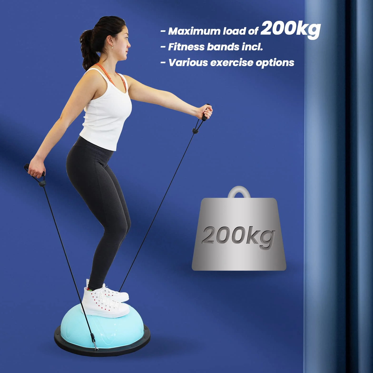 DH FitLife Piłka do balansowania, do jogi, do treningu równowagi, średnica 60 x 22 cm, obciążenie do 200 kg, do połowy piłki gimnastycznej, deska do balansowania z pompką i 2 taśmami fitness