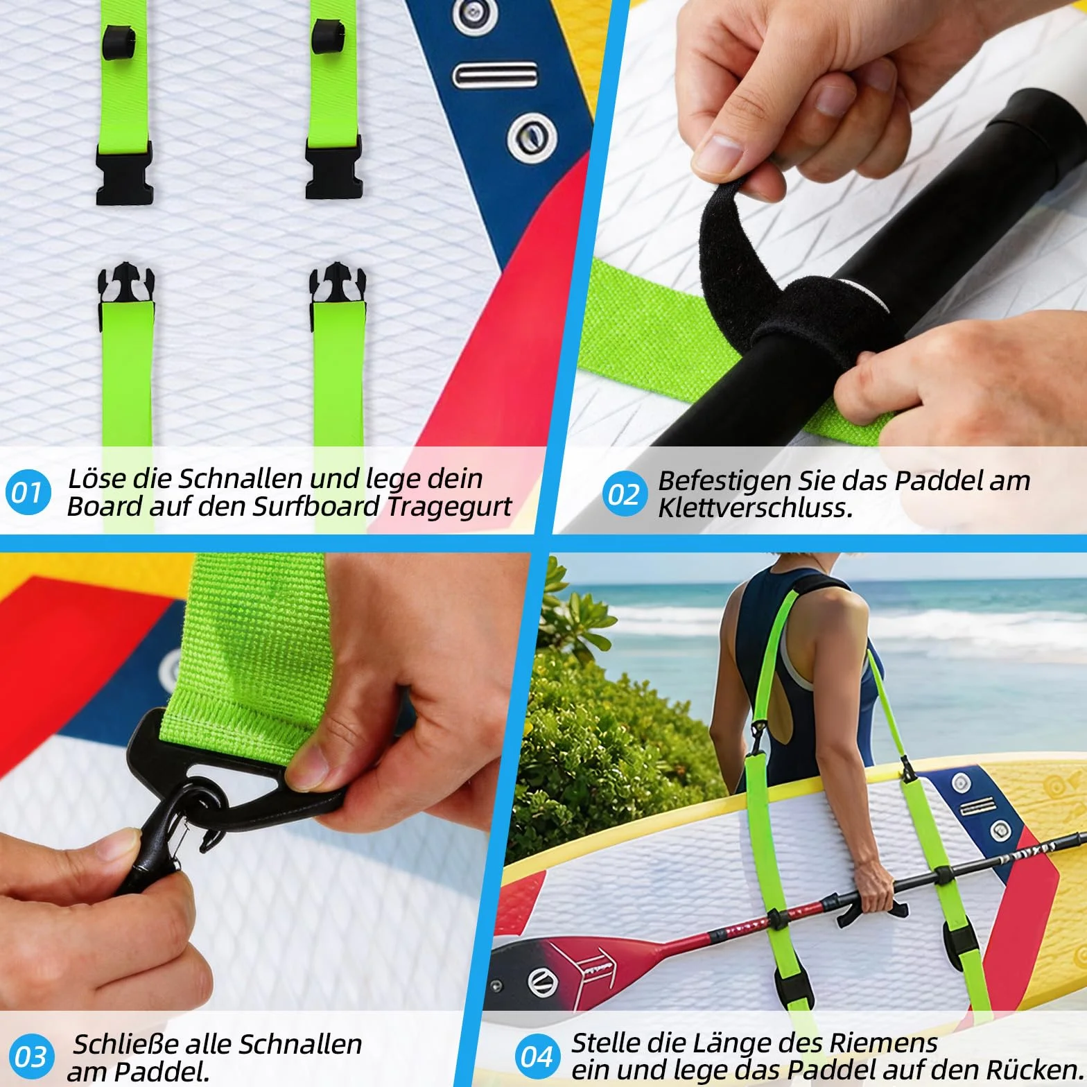 SUP pasek do noszenia, regulowany pasek do noszenia, akcesoria SUP, pasek do noszenia deski surfingowej, deski do wiosłowania, kajaka, longboard, kajaka i SUP Paddle