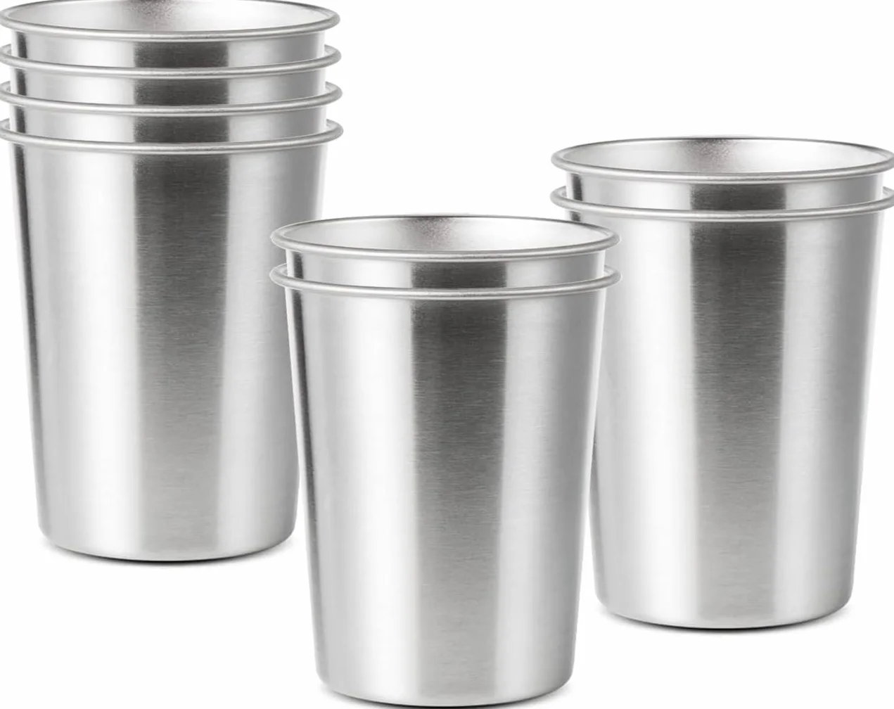 Zestaw kubków ze stali nierdzewnej, 8 sztuk, 350 ml, możliwość układania w stos, metalowe kubki do piwa, kufle do piwa, ze stali nierdzewnej, kubki imprezowe na urodziny, piknik, imprezy, wesela