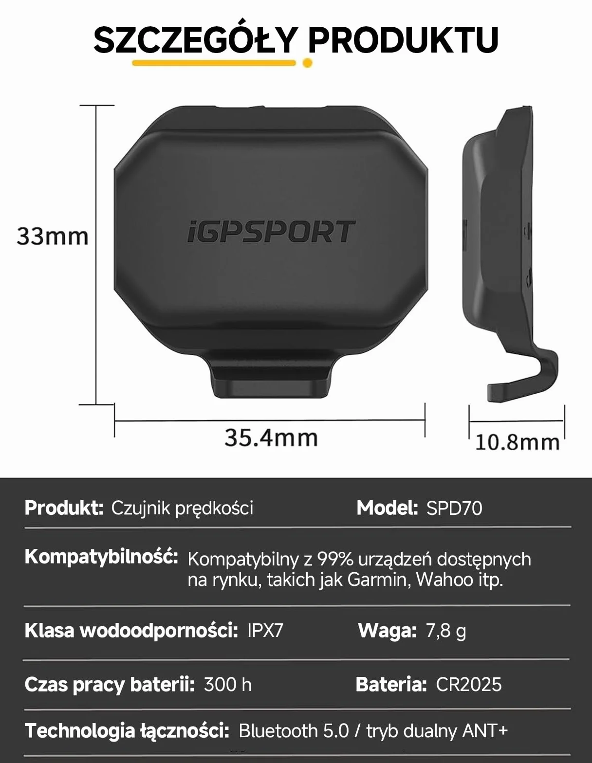 iGPSPORT SPD70 prędkościomierz rowerowy CAD70 czujnik kadencji, 300h baterii Bluetooth 5.0 ANT+ IPX7