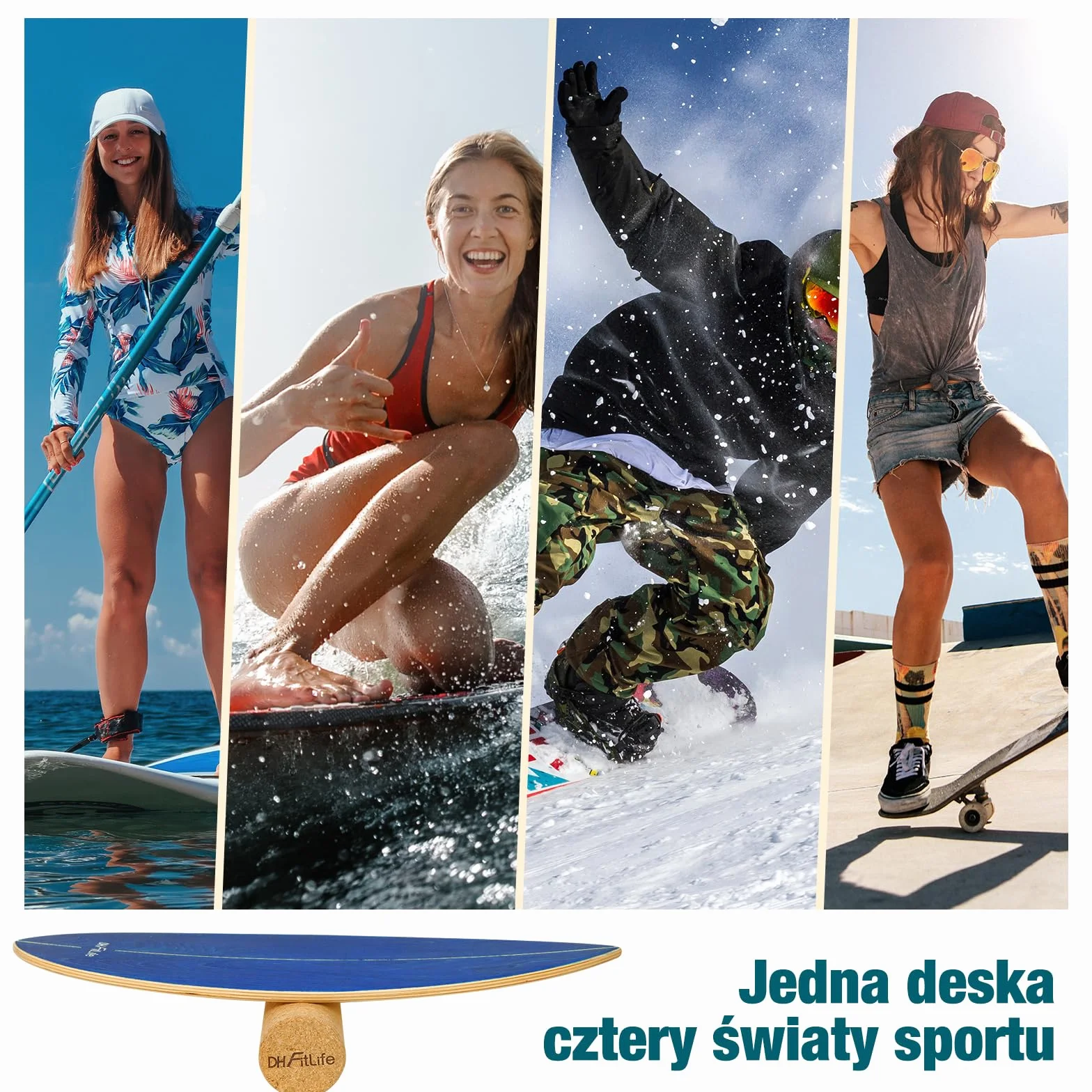 DH FitLife Deska do Balansowania Surf Balance Board z Drewna z Rockerem dla Dorosłych