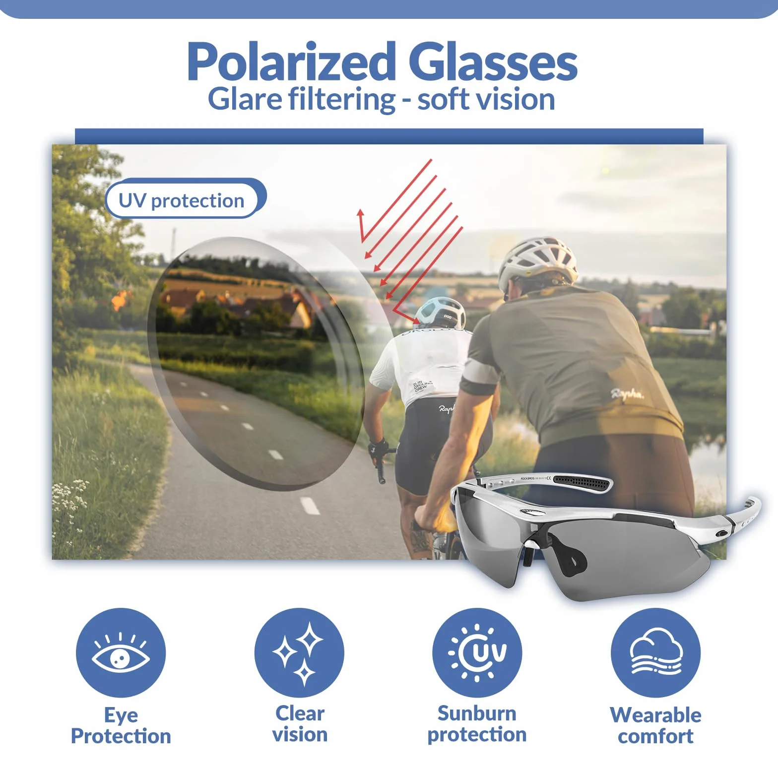 ROCKBROS Okulary Rowerowe Samoprzyciemniające Się/Okulary z Polaryzacją Okulary Przeciwsłoneczne dla Mężczyzn Kobiety UV 400 z Pałąkiem na Świeżym Powietrzu Sporty Jazdy Bieganie MTB