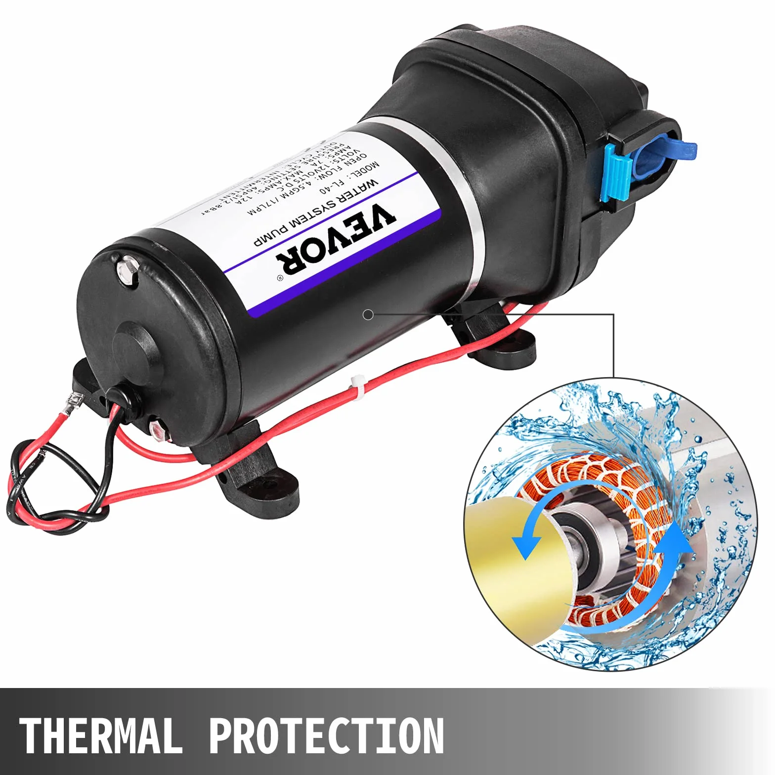 VEVOR Pompa wodna, membrana wysokociśnieniowa 12 V, wysokociśnieniowa pompa wodna 17 l/min, samozasysająca pompa membranowa 2 m, membrana 3-komorowa, pompa membranowa z zabezpieczeniem przed ciepłem