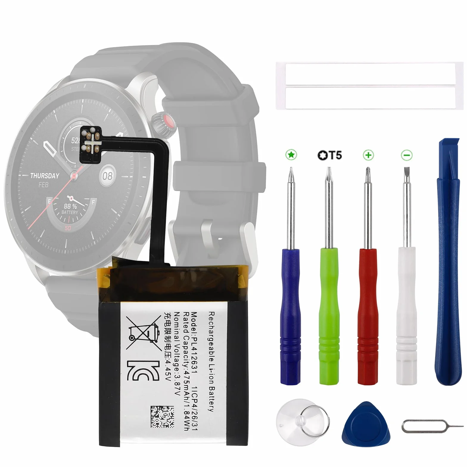 Nowa PL412631 bateria zastępcza kompatybilna z Amazfit GTR 4 Smartwatch z zaktualizowanym zestawem narzędzi naprawczych