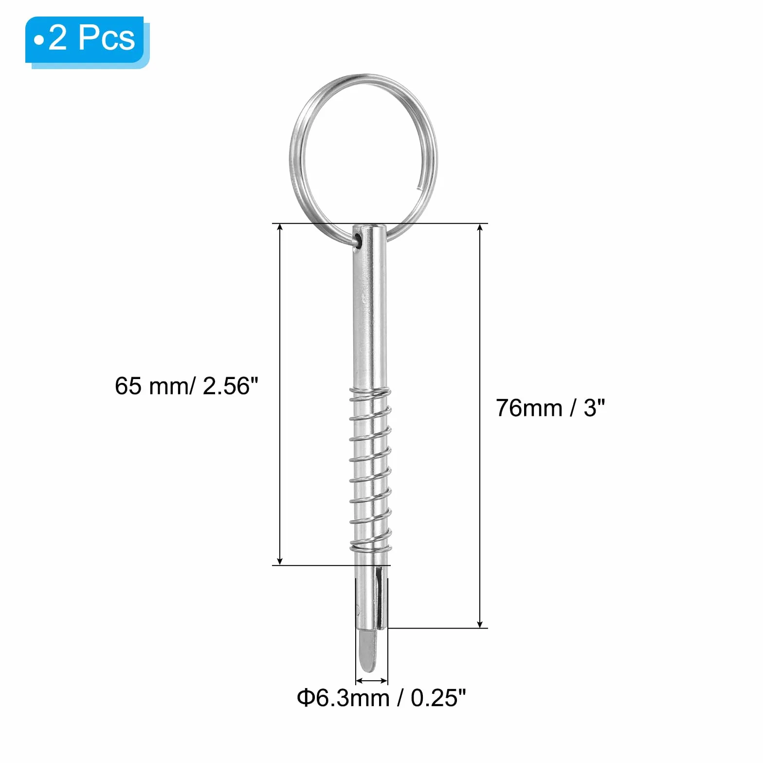 PATIKIL 316 stal nierdzewna 2 szt. Broszka do szybkiego zwalniania Bimini 2,56 cala, całkowita długość 3 ", średnica 0,25 cala, sprzęt morski łodzie krzywka sprężyna opadająca