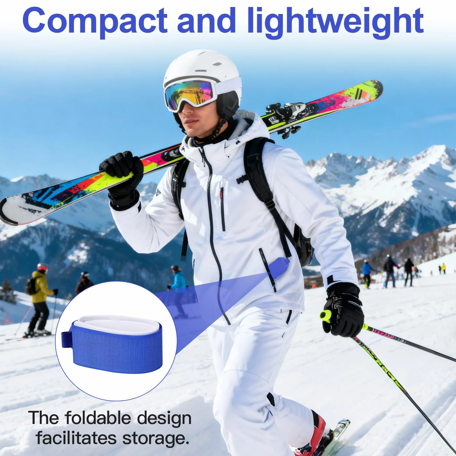 6 pasów mocujących do nart, 48 x 5 cm, regulowane paski do przewijania nart z poduszkami ochronnymi, taśma na rzepy, do przechowywania, akcesoria do desek narciarskich, kijków narciarskich do
