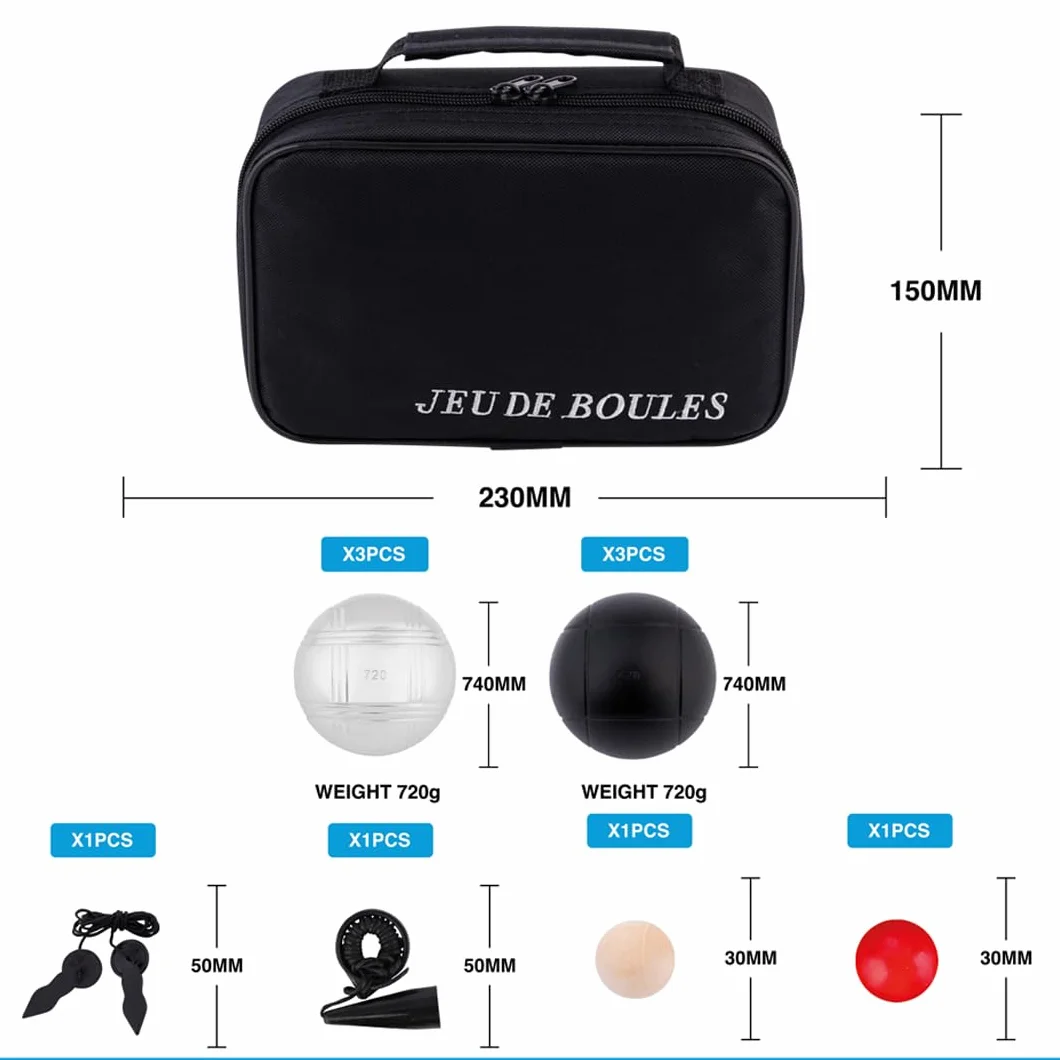 Engelhart - 010207 - Gra w bule 2 x 3 czarne i szare - 74 mm - tripleta - gra pétanque - 6 bules pétanque, torba nylonowa, taśma miernicza, cochonnet - dla 2 graczy - od 6 lat
