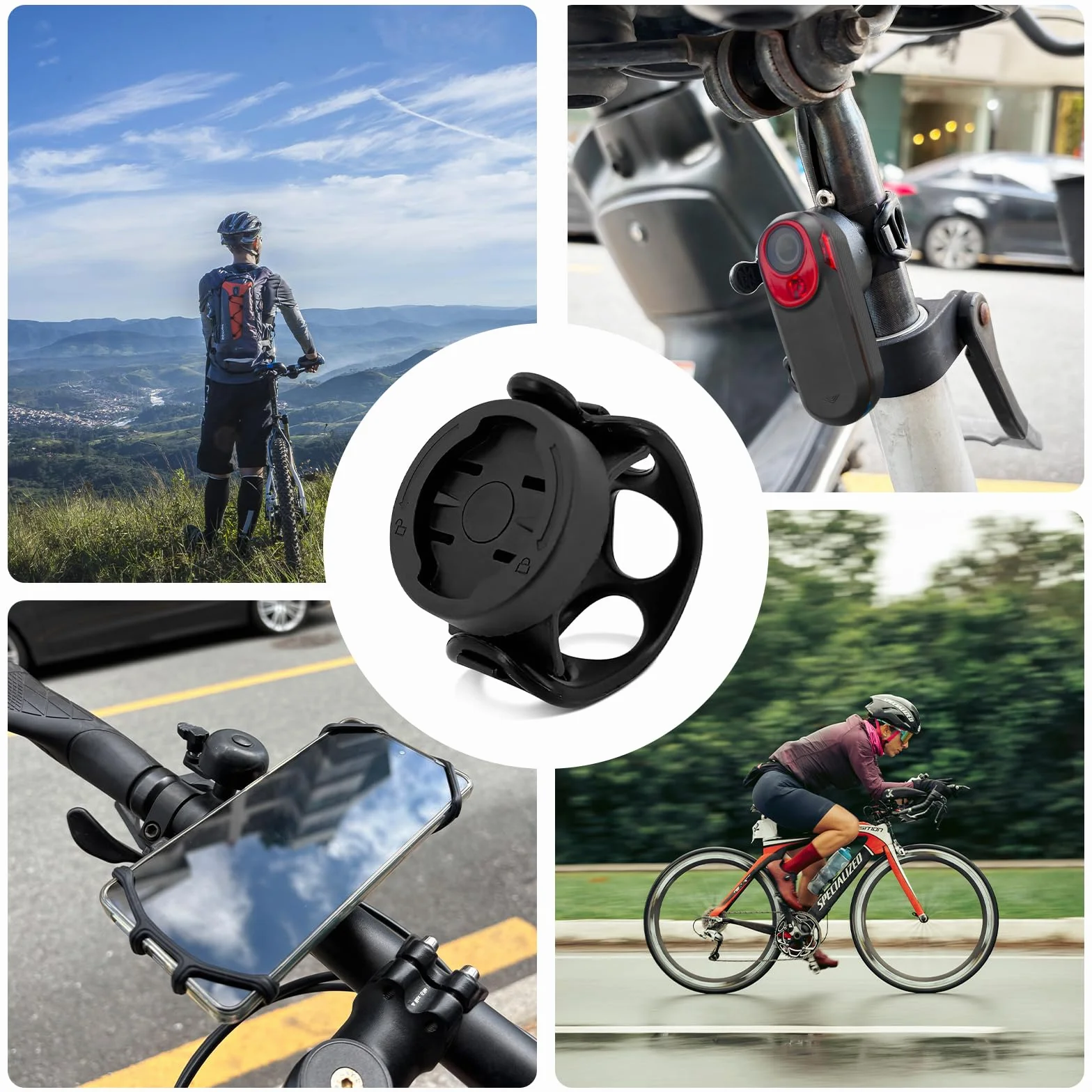Obracany o 360° uchwyt na komputer rowerowy do Garmin – uchwyt rowerowy na wspornik rowerowy, uchwyt na tylne światło i tachometr do Garmin Edge, Varia, uchwyt rowerowy do rowerów wyścigowych i MTB
