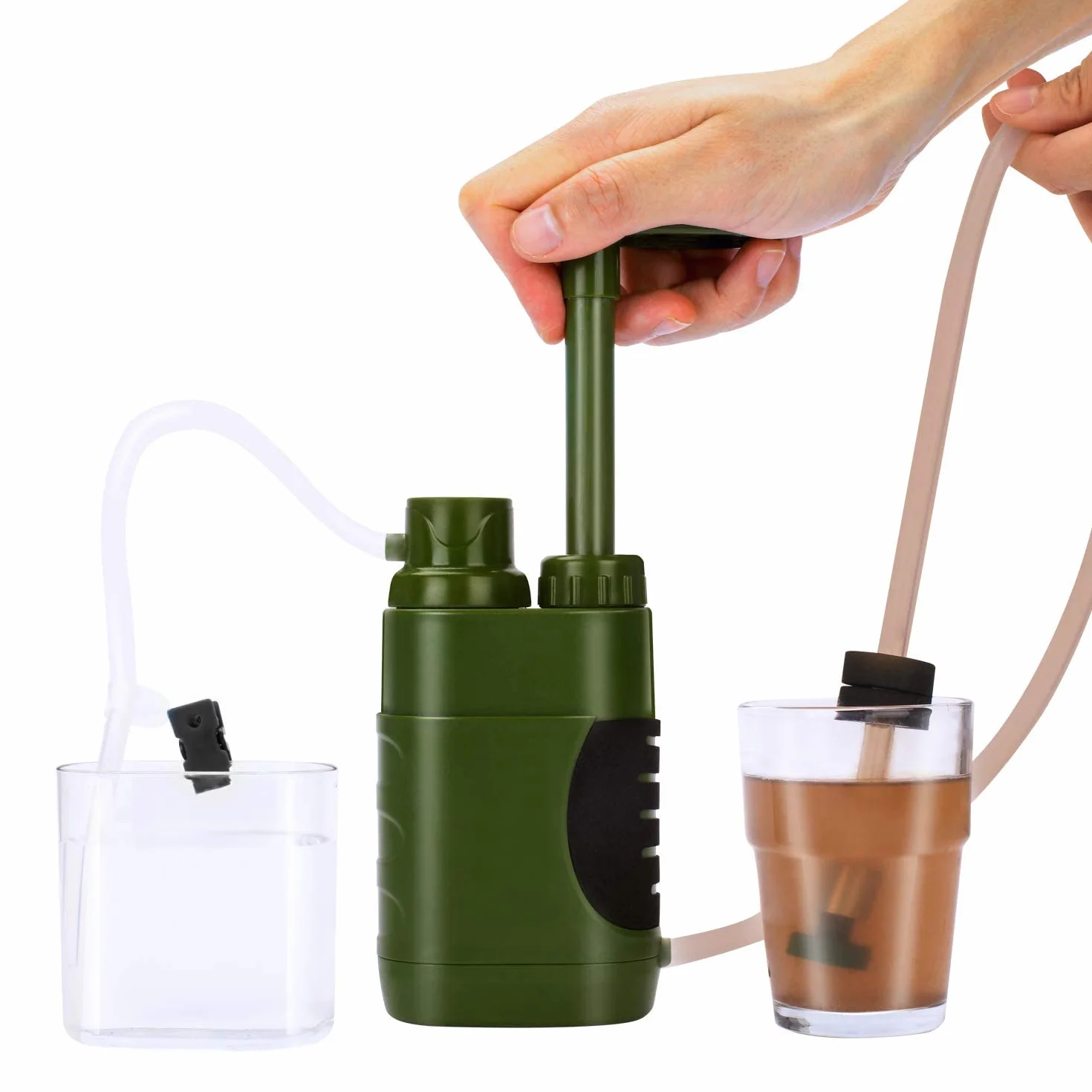 Namvo Filtr do wody, outdoorowy uzdatnianie wody pitnej, 3000 l, survivalowy, kempingowy, filtr do wody, do wyposażenia awaryjnego Prepper - Army Green