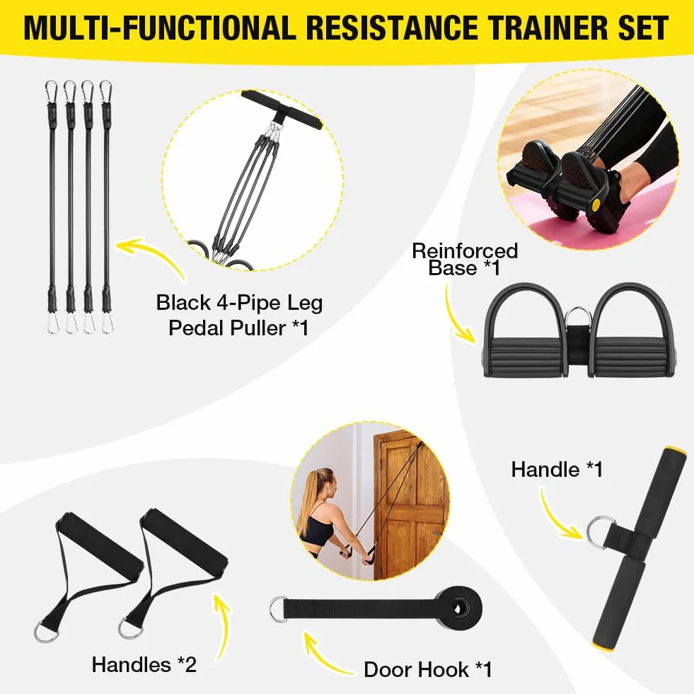 Flintronic Regulowany ekspander do klatki piersiowej, taśmy oporowe fitness z 3 strunami, regulowane taśmy oporowe z uchwytami, trener brzucha, wielofunkcyjny trener do domu, kolor czarny