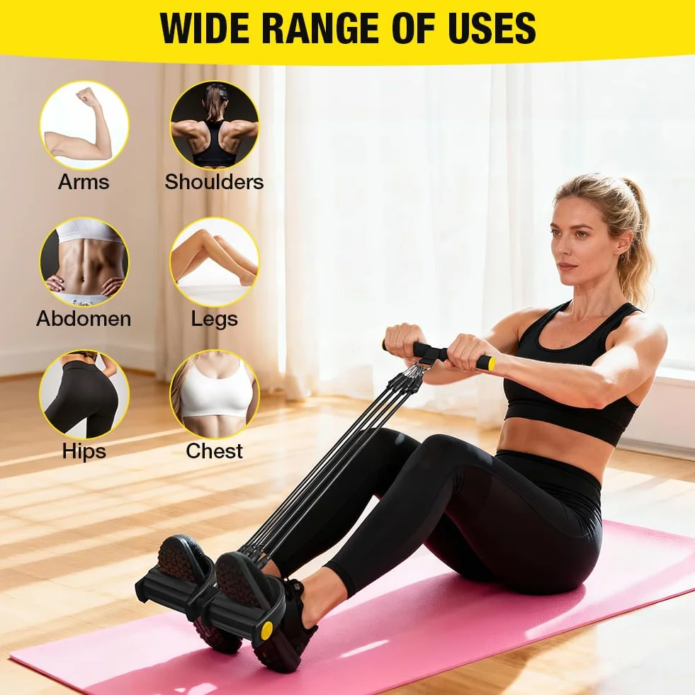 Flintronic Regulowany ekspander do klatki piersiowej, taśmy oporowe fitness z 3 strunami, regulowane taśmy oporowe z uchwytami, trener brzucha, wielofunkcyjny trener do domu, kolor czarny