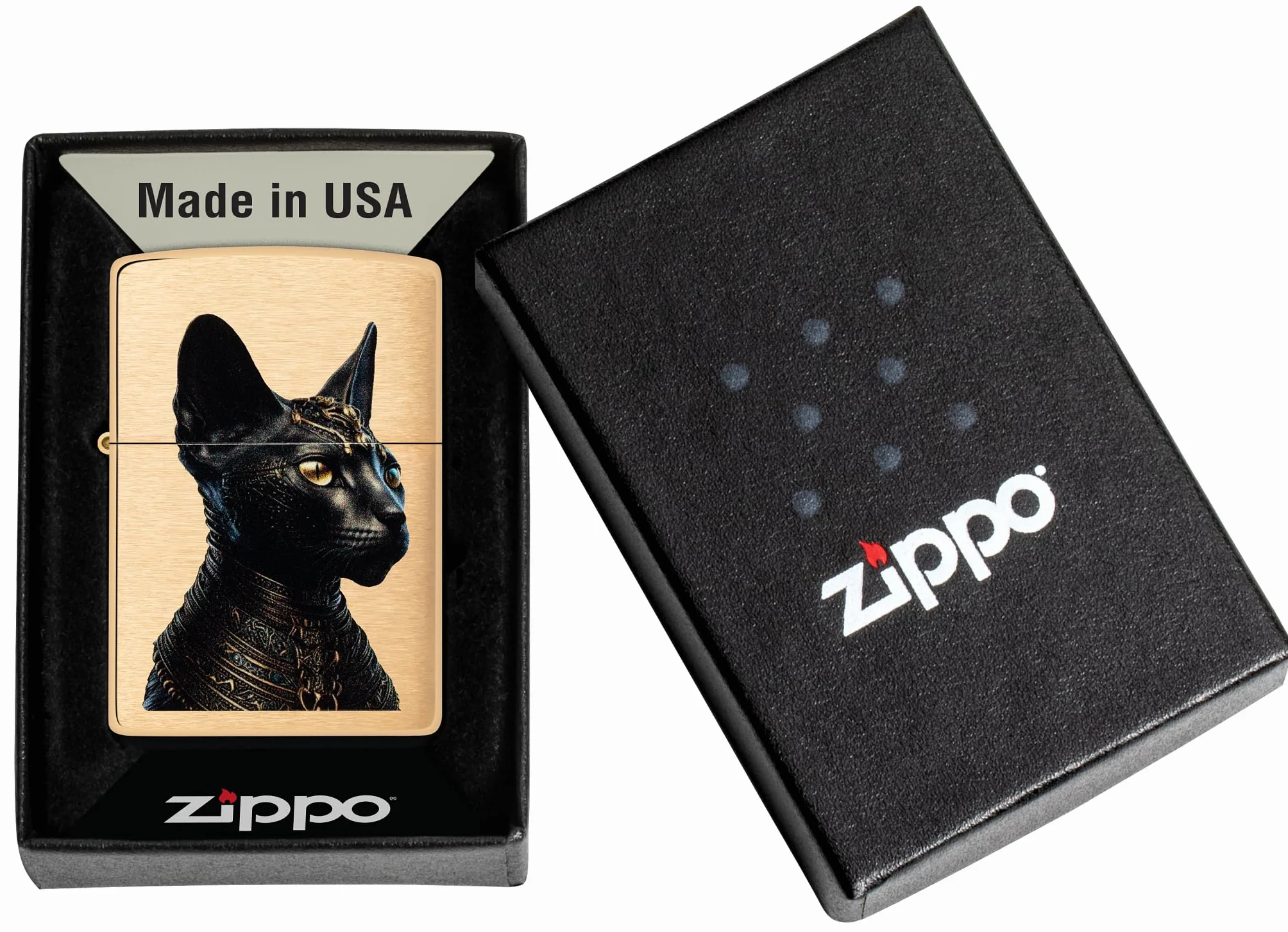 Zippo Egyptian Cat Zapalniczka Sztormowa, Szczotkowany Mosiądz, Wiatroodporna, Wielokrotnego Użytku