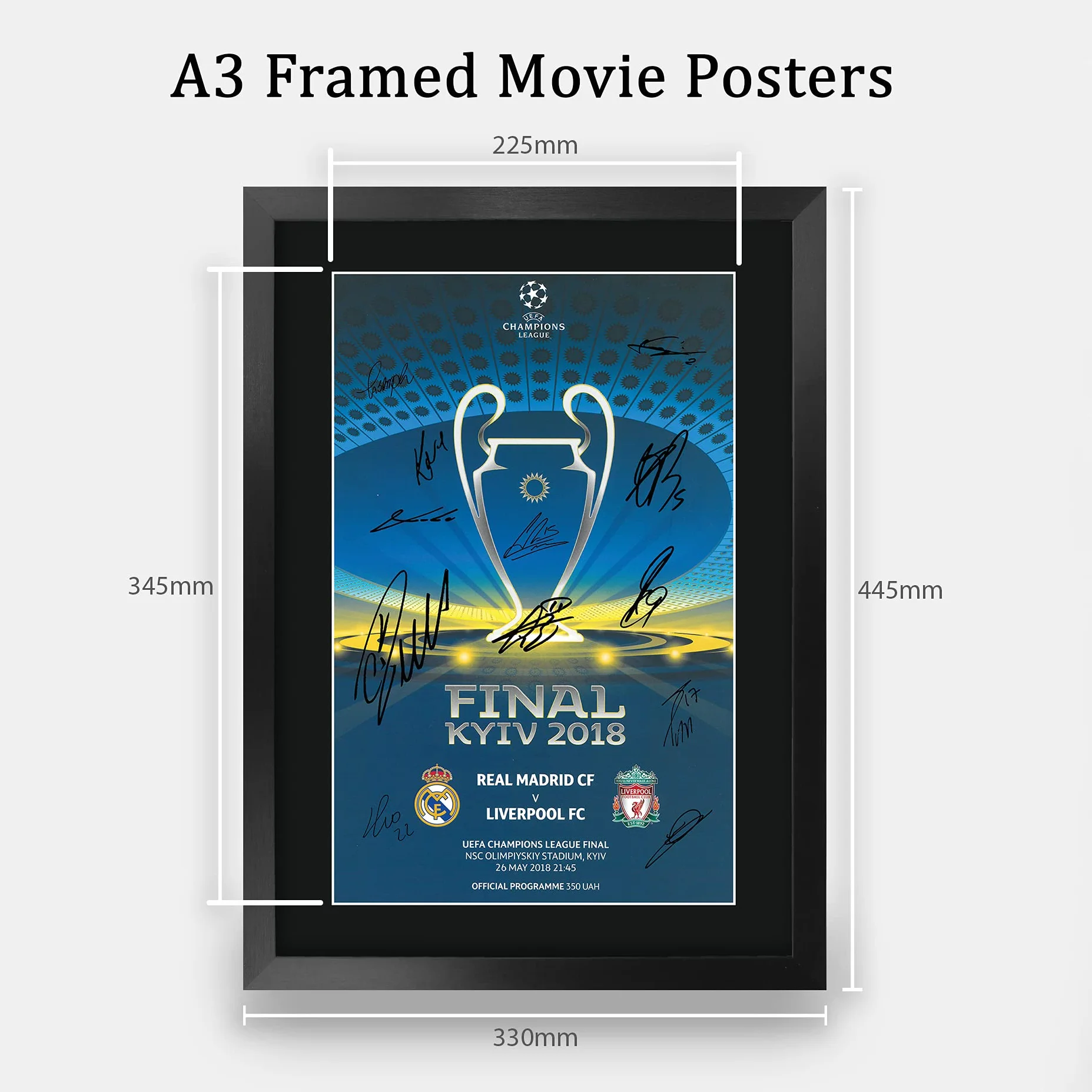 HWC Trading FR A3 Real Madrid 2018 Champions League Final Programme Drukowane Pamiątki Sygnowane Autografami Plakat Dla Kibiców I Kibiców Piłki Nożnej - A3 Oprawiony