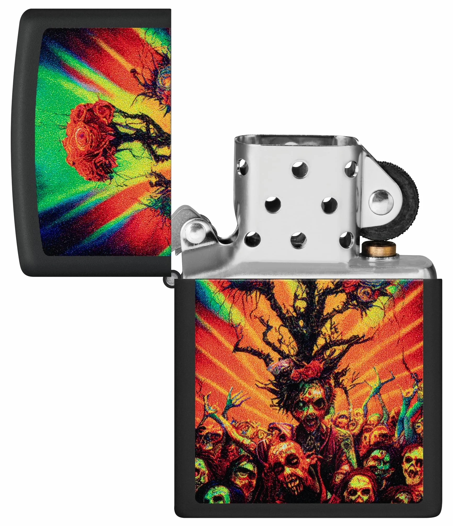 Zippo Abstract Zombie Zapalniczka Sztormowa, Kolorowy Nadruk, do Napełniania, Wielokrotnego Użytku, Wiatroodporna Konstrukcja, Pudełko na Prezent, Wykonano w USA, Kolor Czarny Matowy