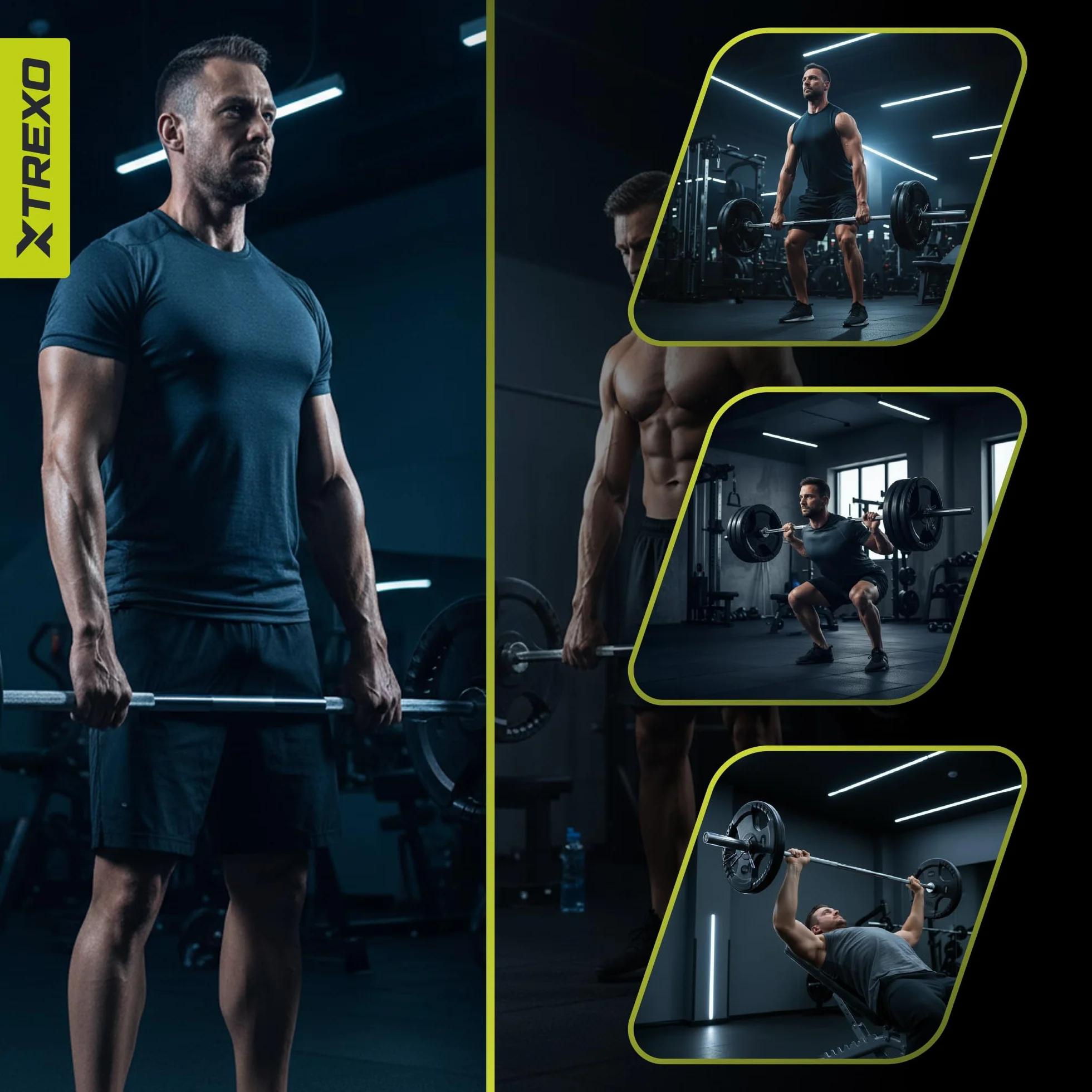 XTREXO Tarcza do sztangi z uchwytami – żeliwna tarcza obciążająca z gumową powłoką i uchwytem 50 mm, ergonomiczna, cicha i trwała, do sztangi długiej, fitnessu, treningu siłowego i crossfitu