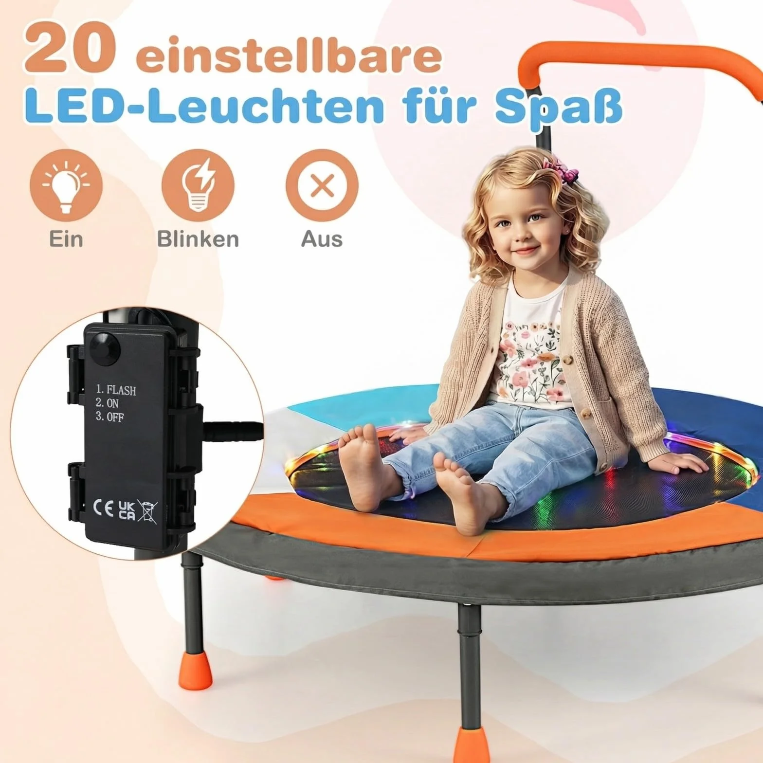 COSTWAY Trampolina dla dzieci o średnicy 90 cm, składana, z oświetleniem LED, z uchwytem i torbą do przenoszenia, mała trampolina ogrodowa, dla dzieci od 3 lat (ciemnoniebieska)