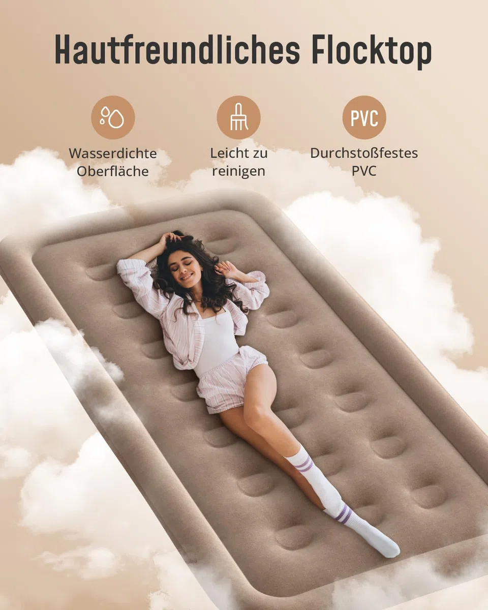 Airefina Łóżko dmuchane dla 1 osoby, samopompujący materac w 2,5 minut, przenośne do gości, kemping i domu – 190 x 99 x 40 cm