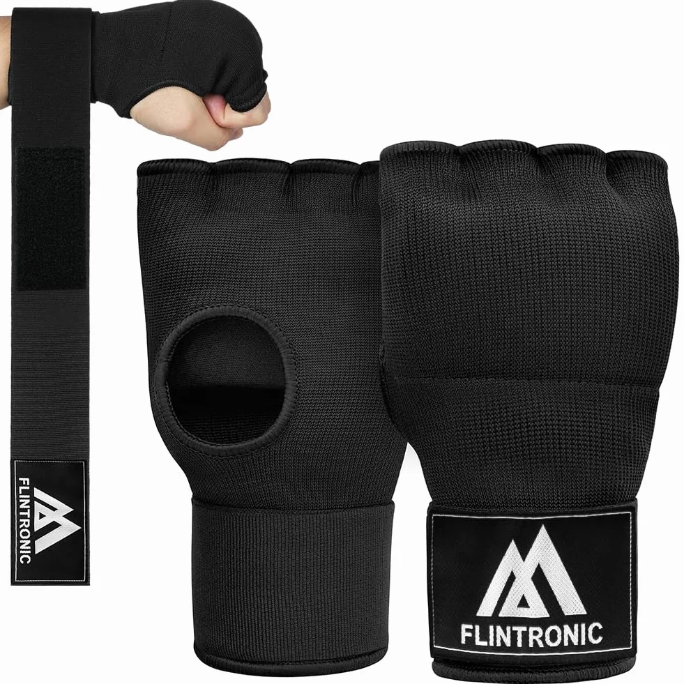 flintronic Żelowe rękawice bokserskie, wewnętrzne, 95 cm, szybkie długie paski na nadgarstek, elastyczne, wyściełane, do MMA, muay thai, kickboxingu, treningu sztuk walki, sportów walki
