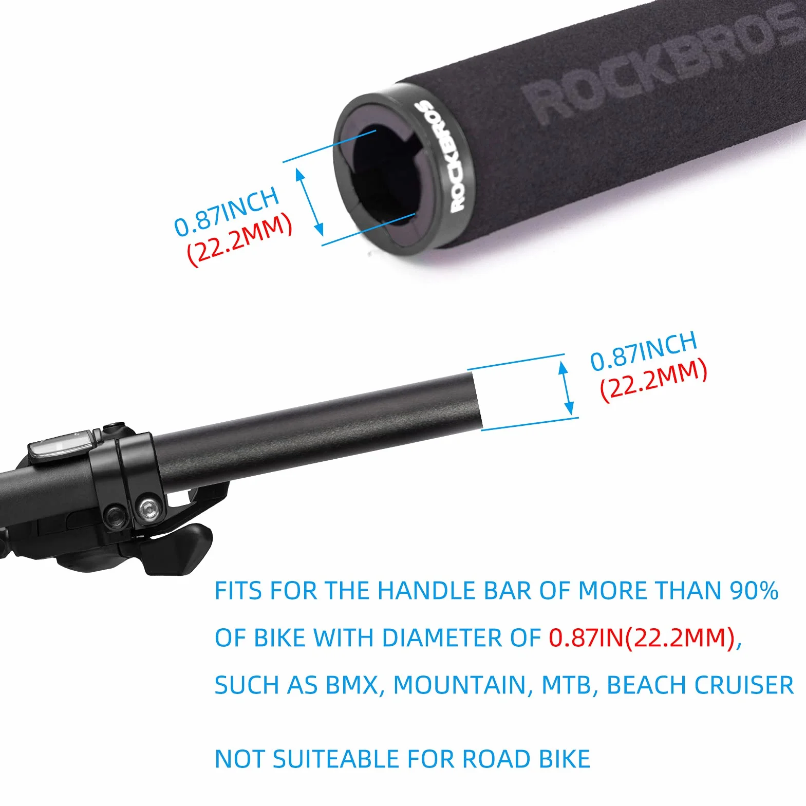 ROCKBROS Uchwyty na Kierownicę Projekt Blokady Uchwyty Rowerowe Amortyzujące i Antypoślizgowe Uchwyty Wykonane z Pogrubionej Gąbki do Kierownicy 22,2 mm