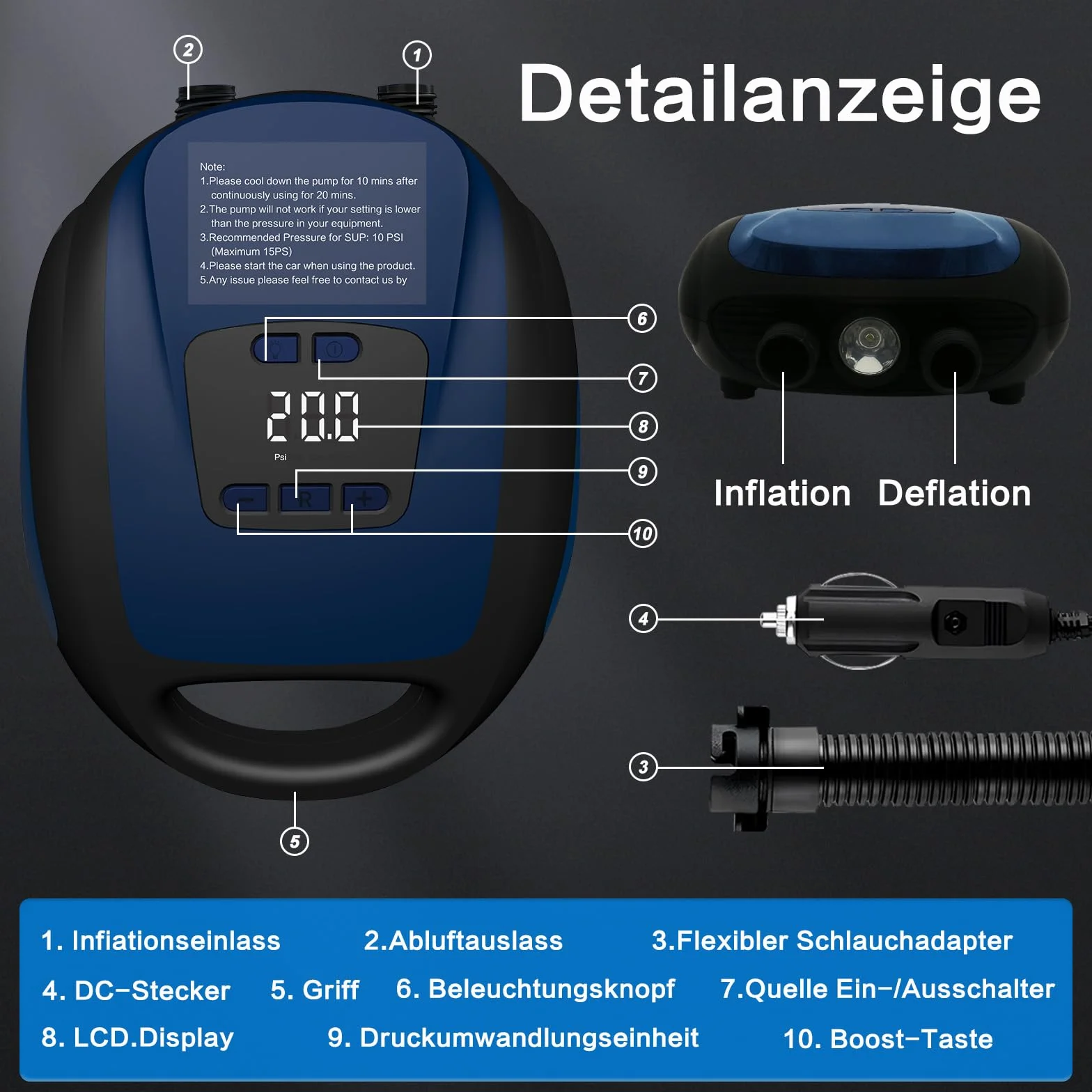 Pompa Sup Elektryczna 20 psi do łodzi pneumatycznych z automatycznym wyłączaniem