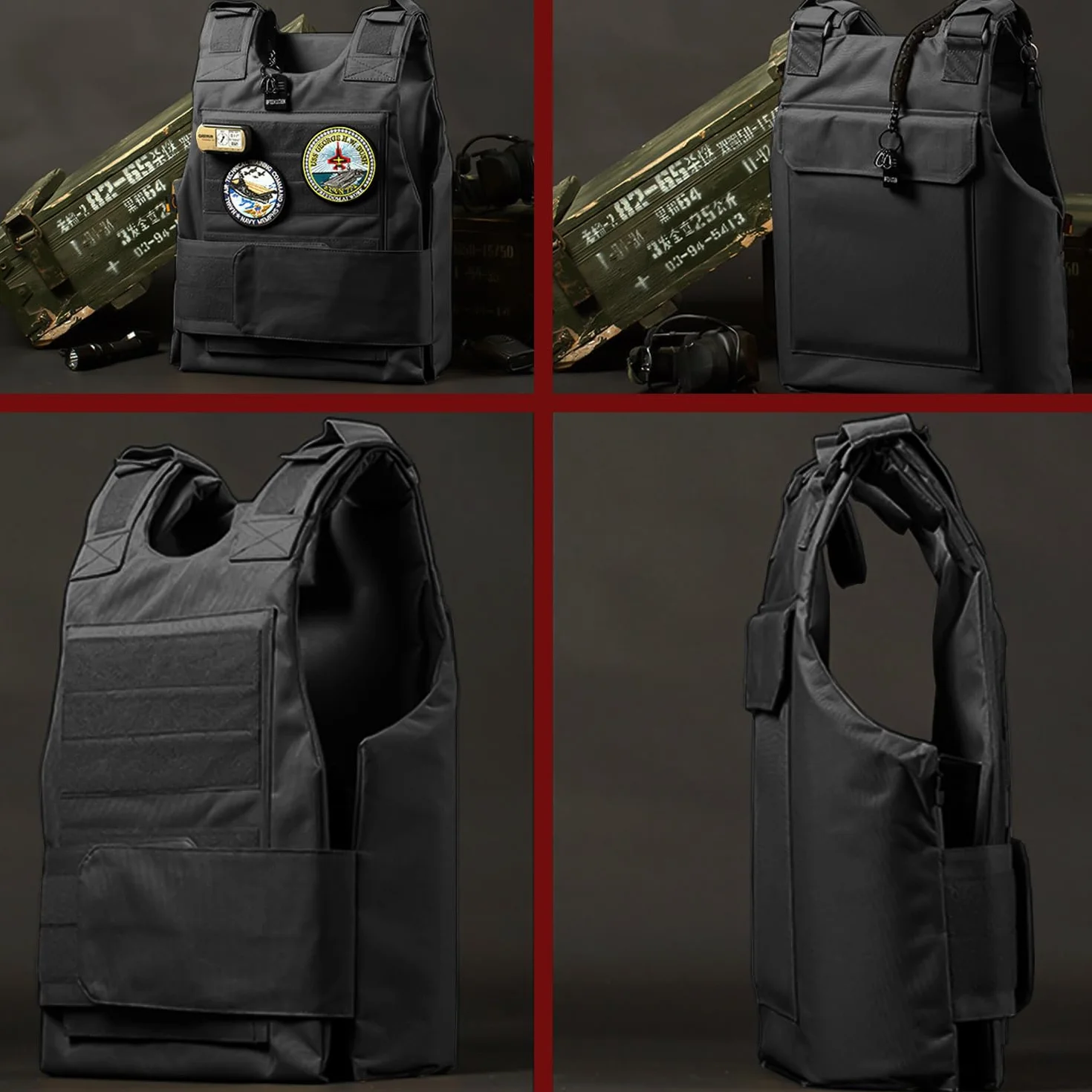 Favuit Kamizelka taktyczna, czarna, Airsoft Paintball, kamizelka regulowana, ochrona piersi, kamizelka sportowa, akcesoria taktyczne, na polowanie, wędkowanie, kemping, airsoft, paintball