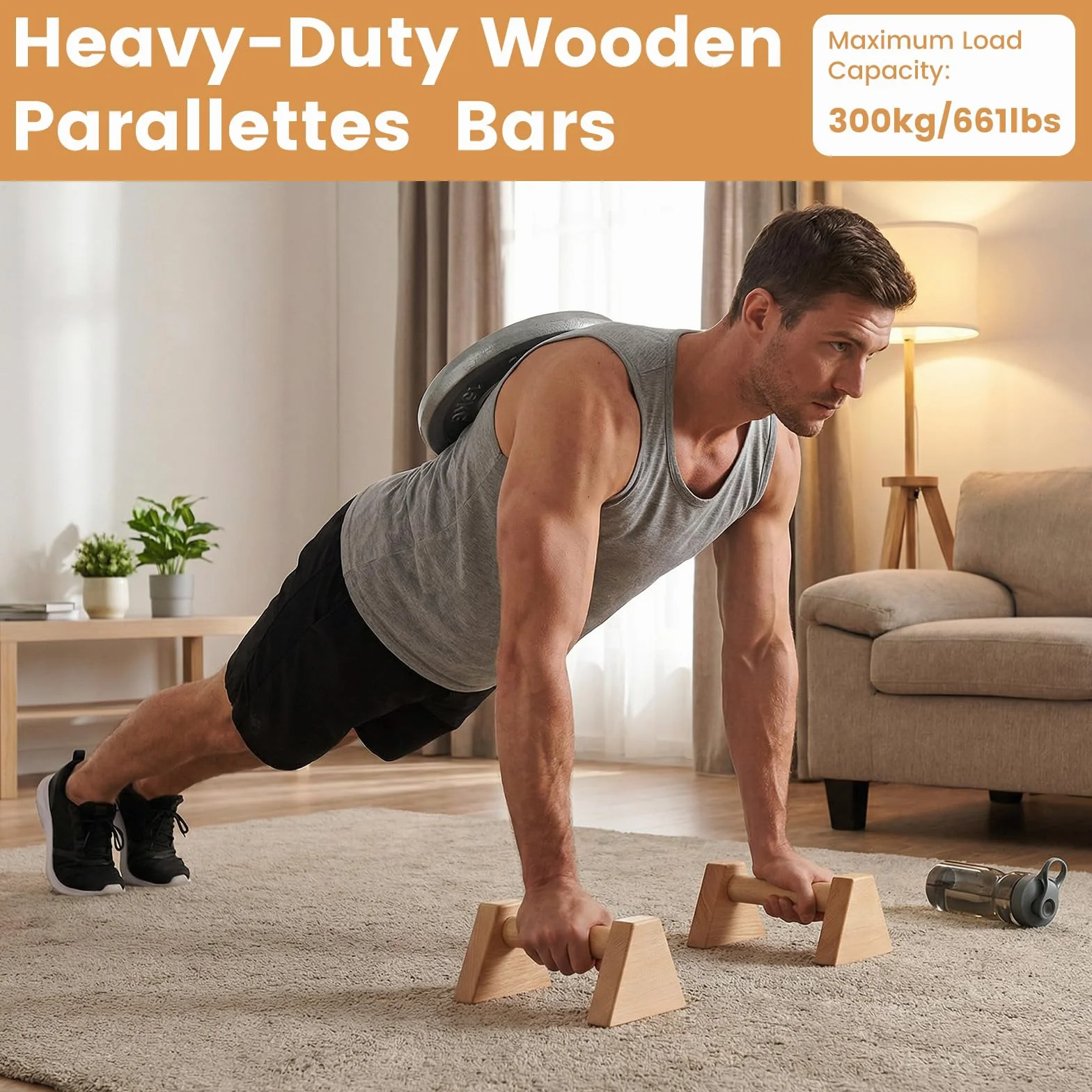 Drewniane uchwyty do pompek, 2 antypoślizgowe uchwyty do stania na rękach, ergonomiczne paralety, stabilny i trwały uchwyt do pompek, podpórka do stania na rękach do użytku domowego i na