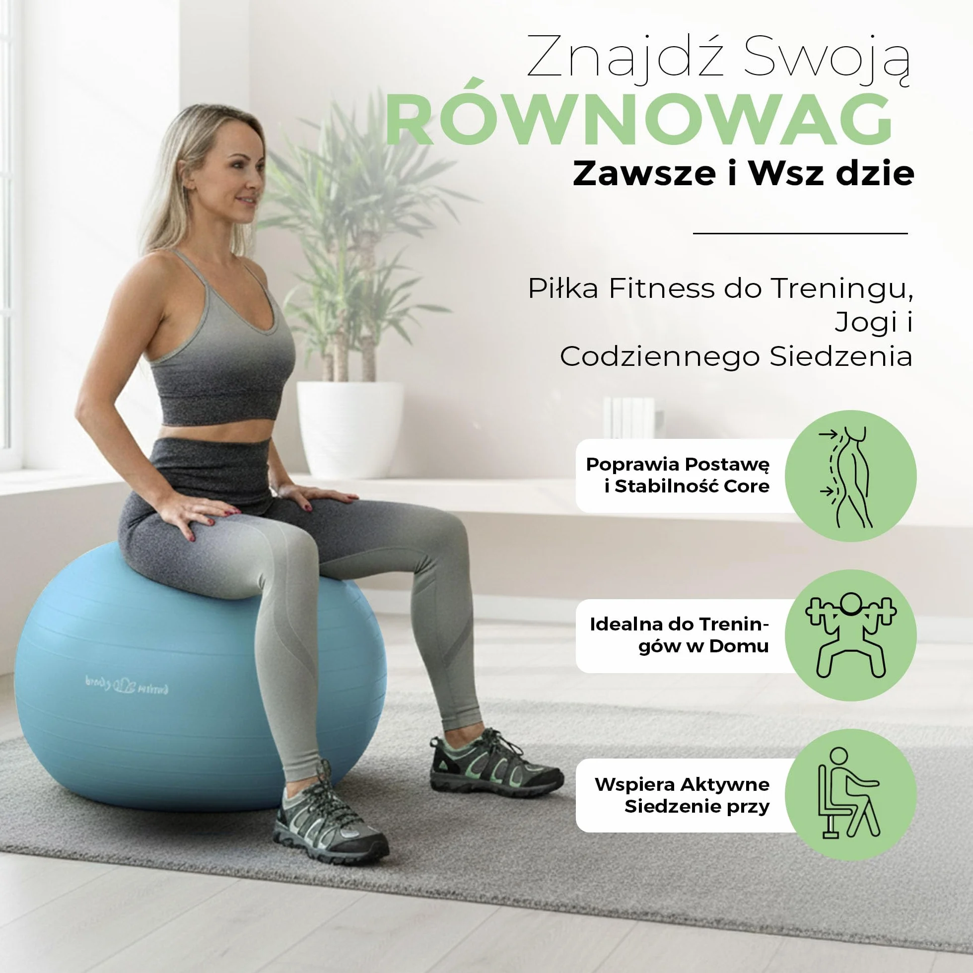 Piłka gimnastyczna z pompą powietrza – piłka pilatesowa Anti-Burst, piłka Pezzi dla kobiet w ciąży Ergonomiczne siedzisko jako krzesło biurowe, piłka do jogi, gimnastyki i treningu