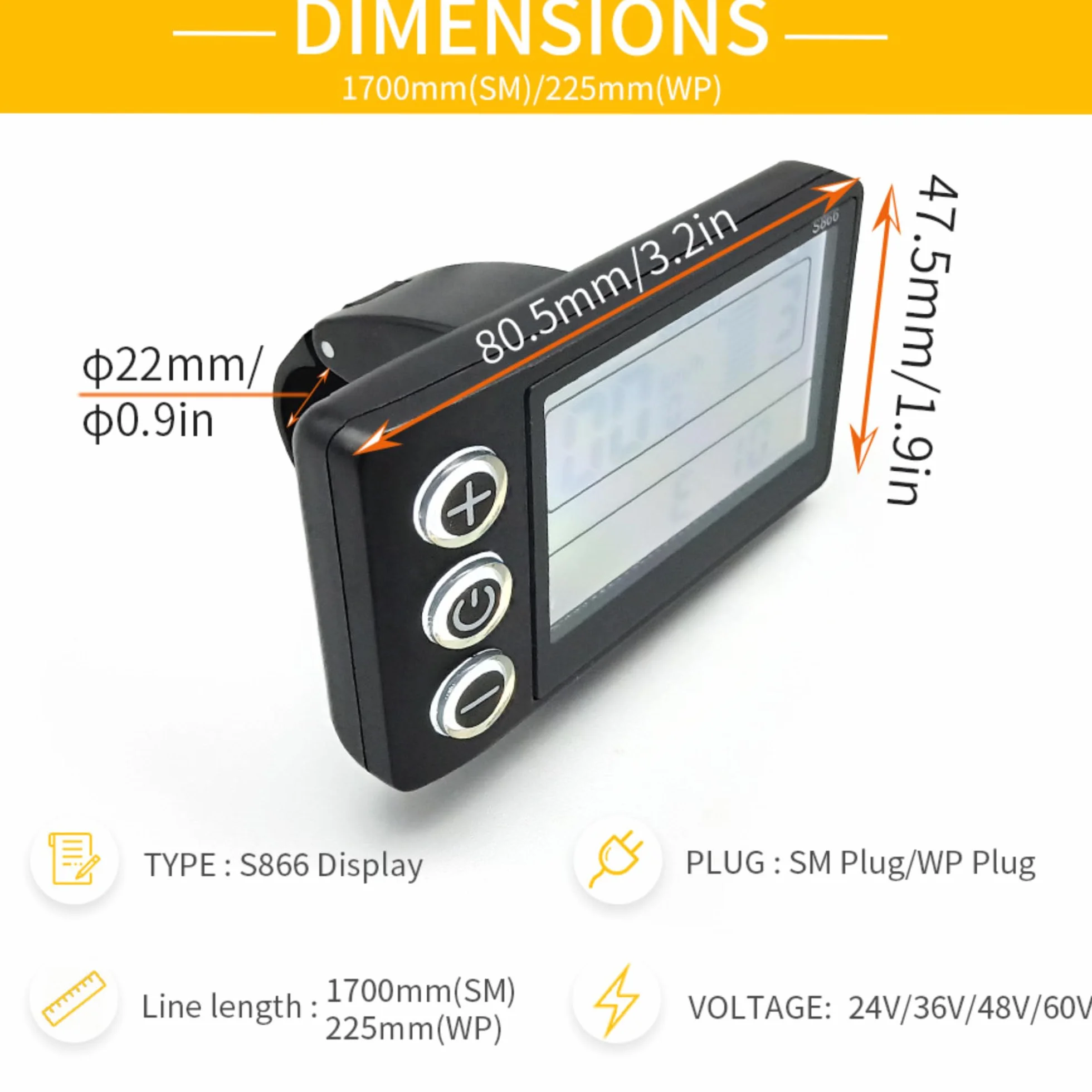 Miernik z Wyświetlaczem LCD do Roweru Elektrycznego S866, 6-pinowy 24 V 36 V 48 V 60 V E Bike Wodoodporny Wyświetlacz Panel Sterowania Miernikiem, Uniwersalny Ekran Panelu LCD do
