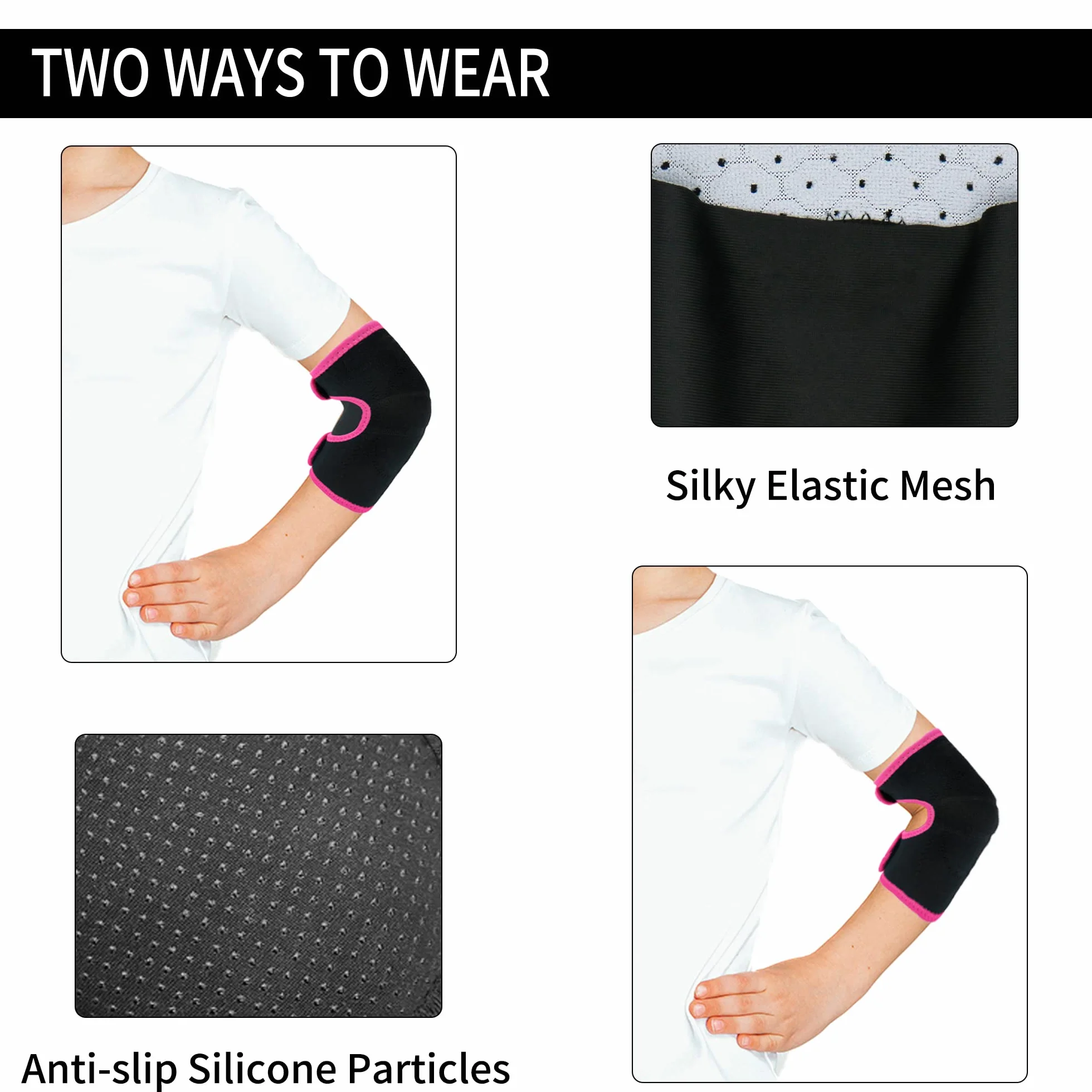 ONTYZZ Ochraniacze na łokcie dla dzieci, regulowany, miękki bandaż na łokcie dla dzieci z SBR Pad Guard Wraps do jazdy na rowerze, tańca, siatkówki, raczkowania, czarne/S