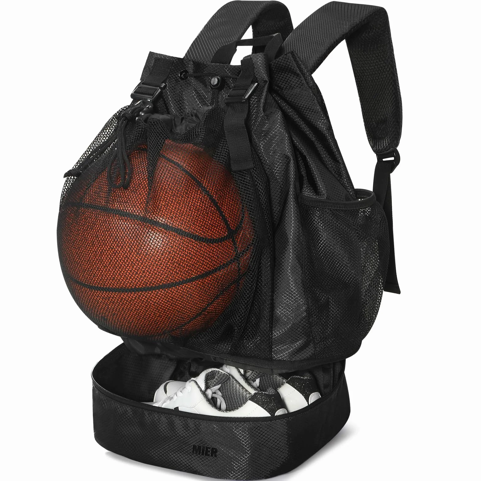 MIER Plecak do piłki nożnej, worek sportowy z kieszenią na buty, koszykówka, plecak sportowy, wodoodporny, torba sportowa dla mężczyzn, kobiet, młodzieży, 40 l, czarny