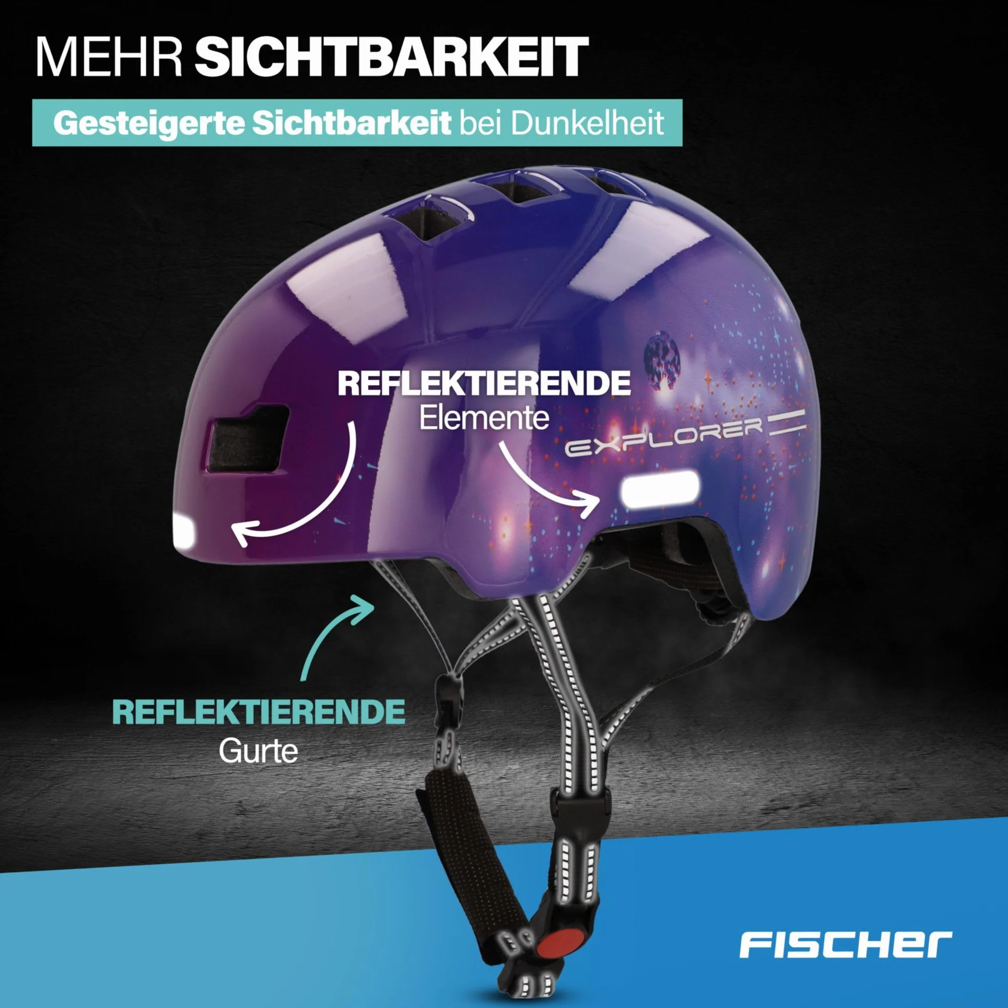 FISCHER BMX kask rowerowy, kask rowerowy Dirt Bike Plus Explorer, S/M, 54-59 cm, niebieski, z wbudowanym tylnym światłem LED