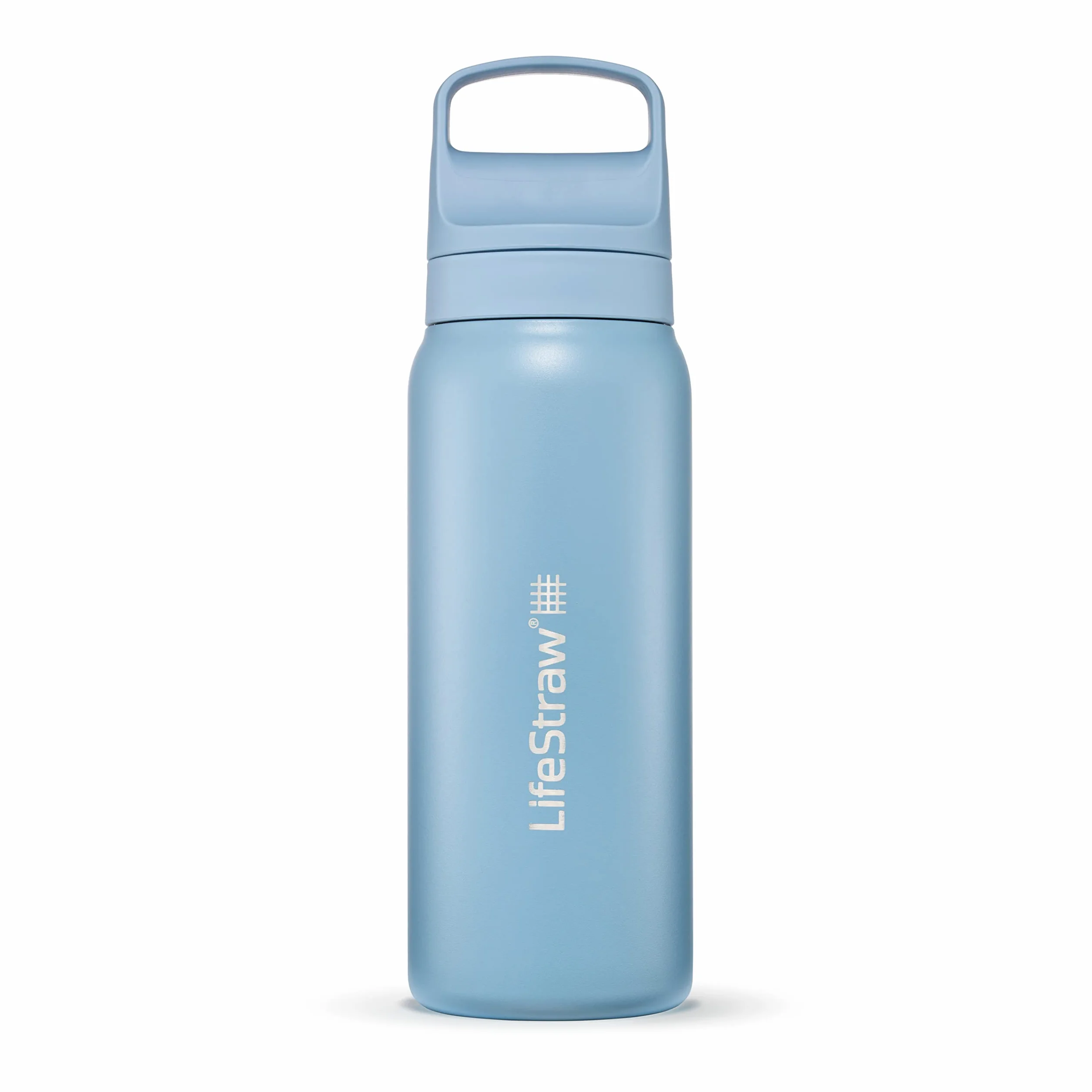 LifeStraw Seria Go – izolowana butelka z filtrem wody ze stali nierdzewnej do podróży i codziennego użytku, usuwa bakterie, pasożyty i mikroplastiki, poprawia smak, 680 ml islandzki niebieski