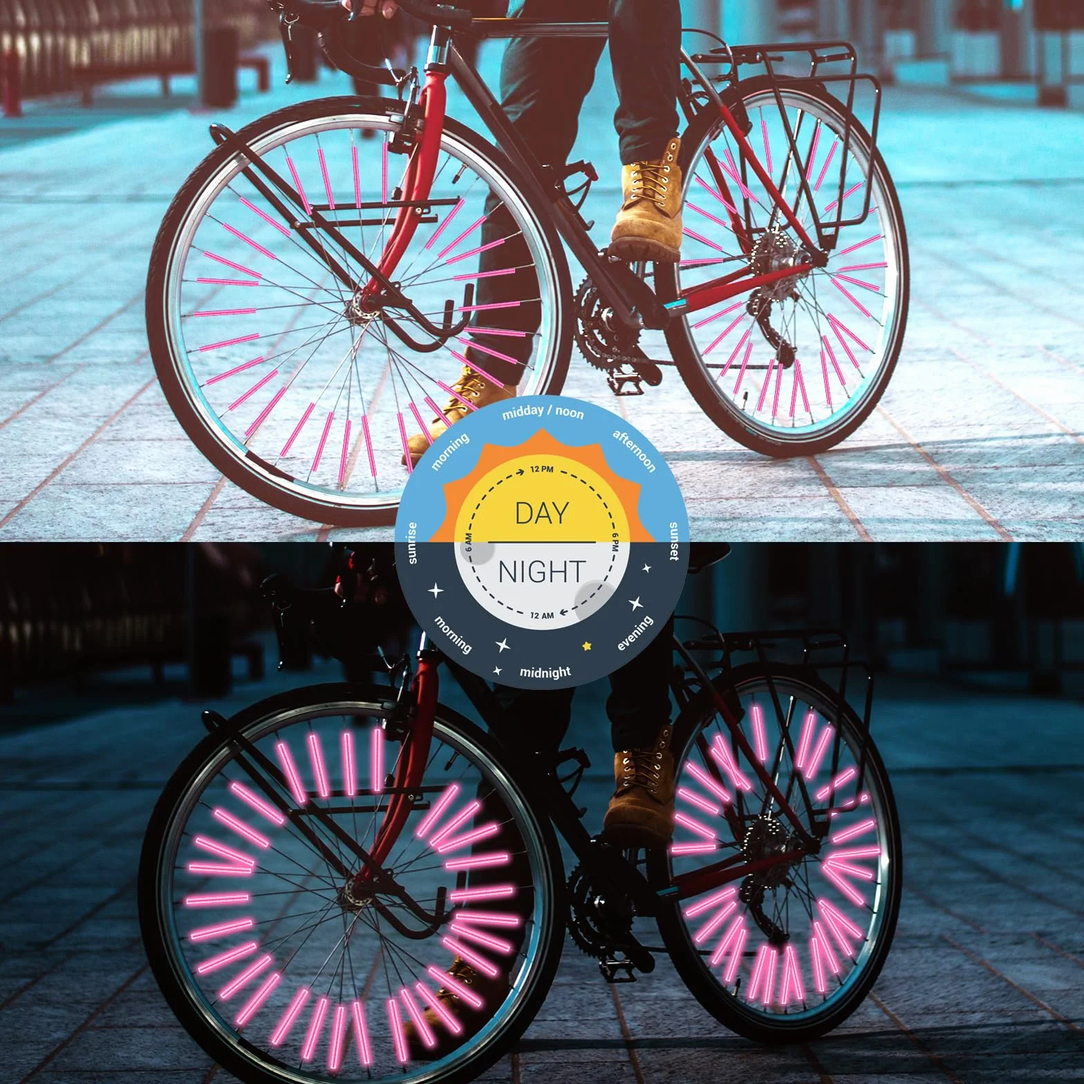 Abeillo 36 sztuk odblasków na szprychy do roweru, widoczność 360°, odblaski szprychowe do popularnych kół szprychowych, reflektor rowerowy do jazdy nocą, łatwy montaż (różowe)