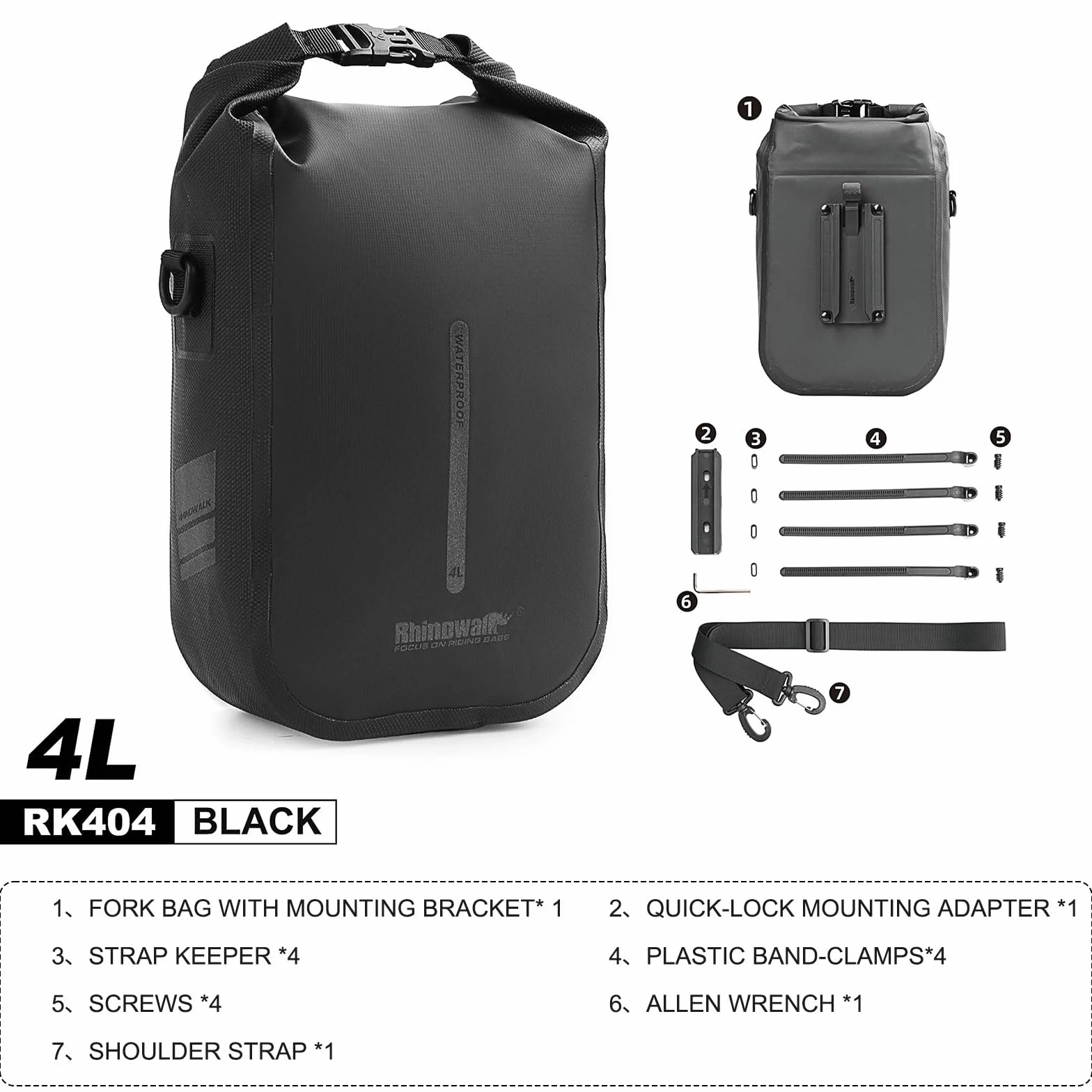 BAIGIO Torba na przedni widelec rowerowy 4 l z adapterem Quick Release Wodoodporna