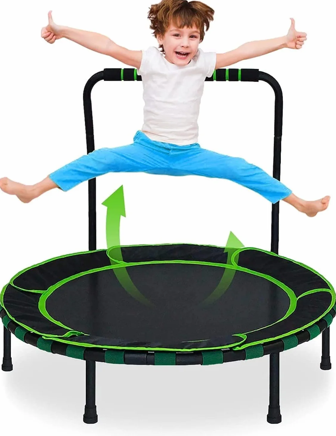 Mini trampolina o średnicy 91 cm, ze składanym uchwytem i wyściełaną osłoną, składana trampolina dla dzieci powyżej 3 lat, do użytku wewnątrz i na zewnątrz, prezent