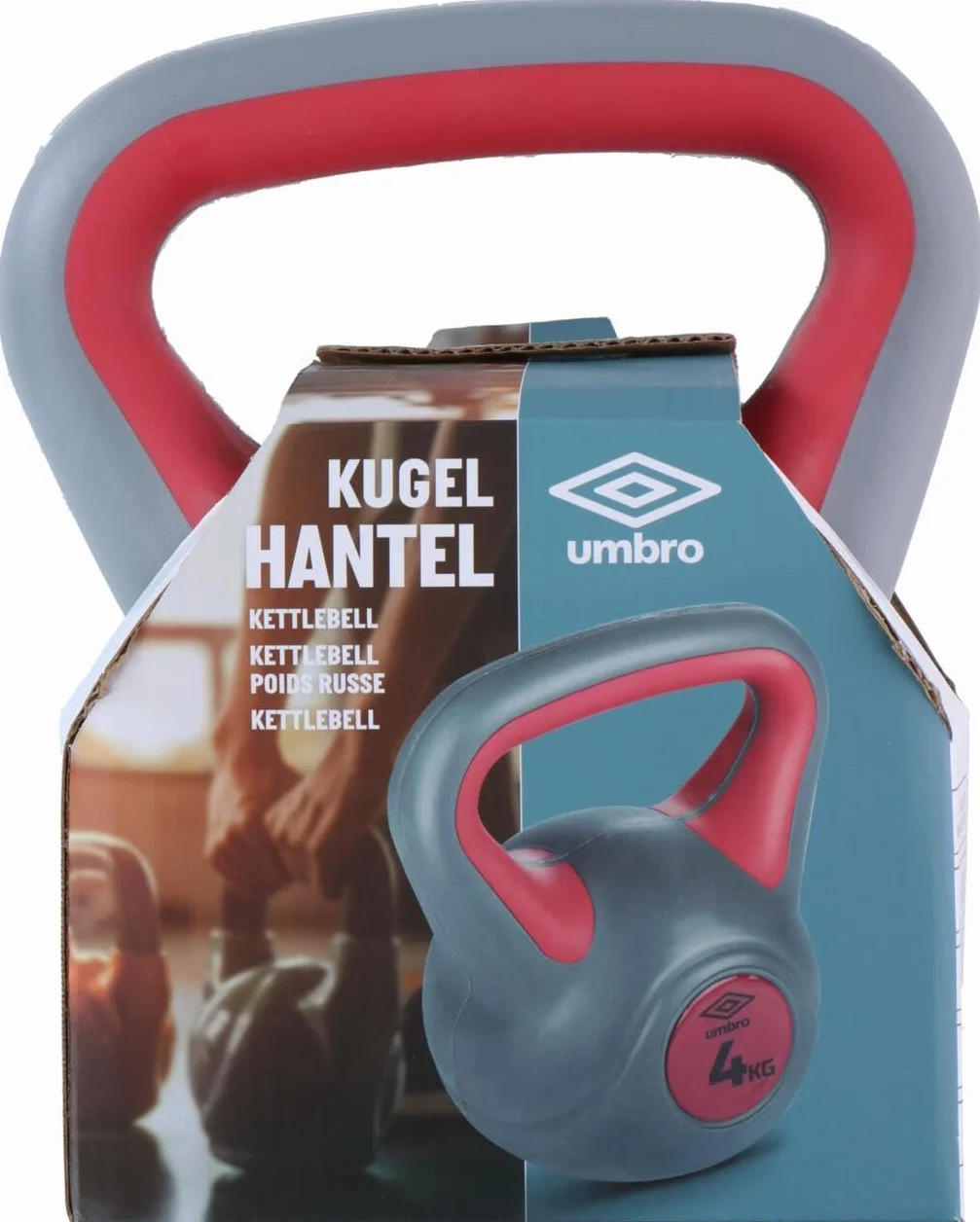 Umbro Kettlebell 4kg - Waga wejściowa dla kobiet - Rehabilitacja - Waga plastiku - Szara/Czerwona