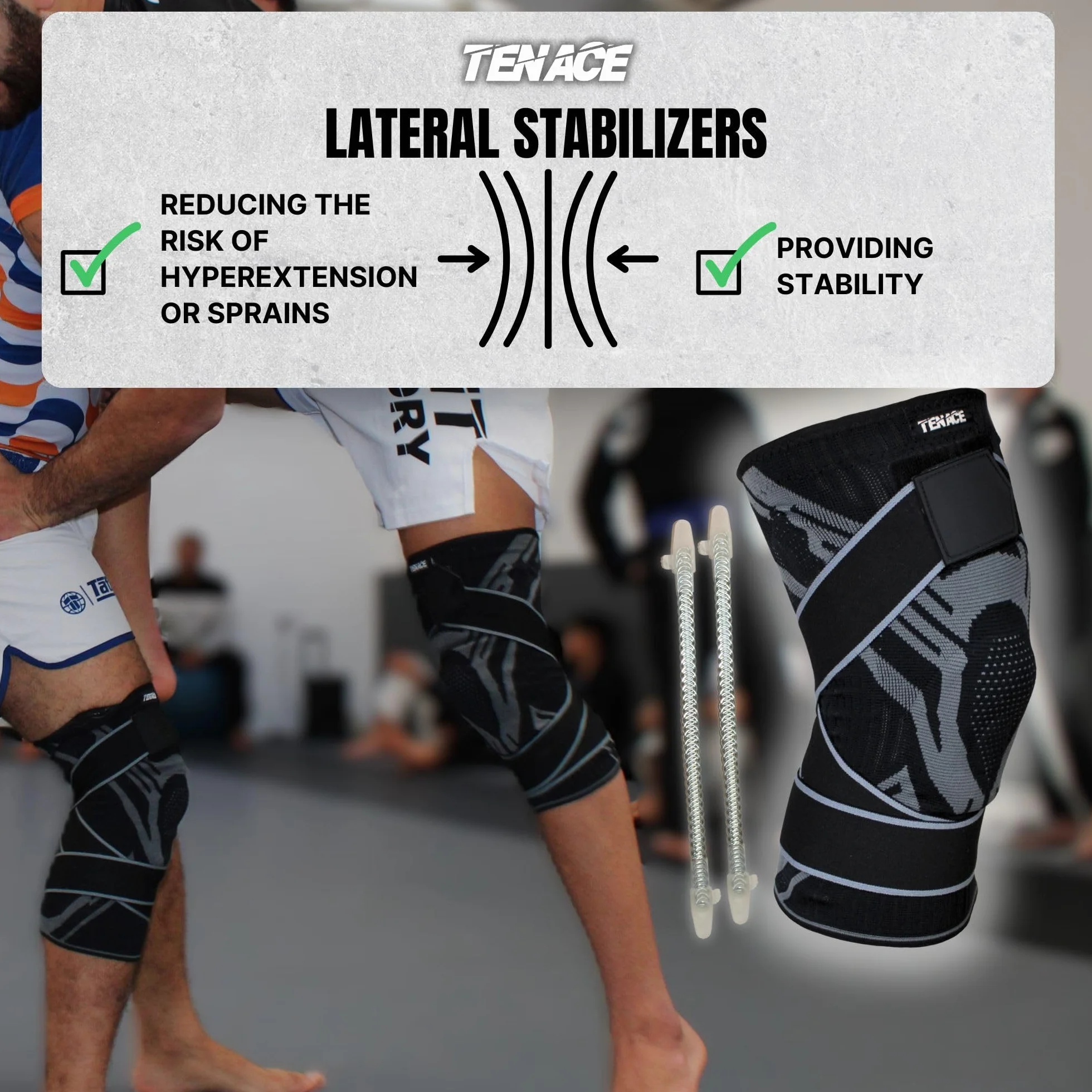 Tenace Jiu Jitsu Ochraniacz na kolana Grappling - Ochrona kolan kompresyjnych i wyściełanych MMA, BJJ, Muay Thai, Judo - Wysoka trwałość i wydajność Unisex (czarny, duży)
