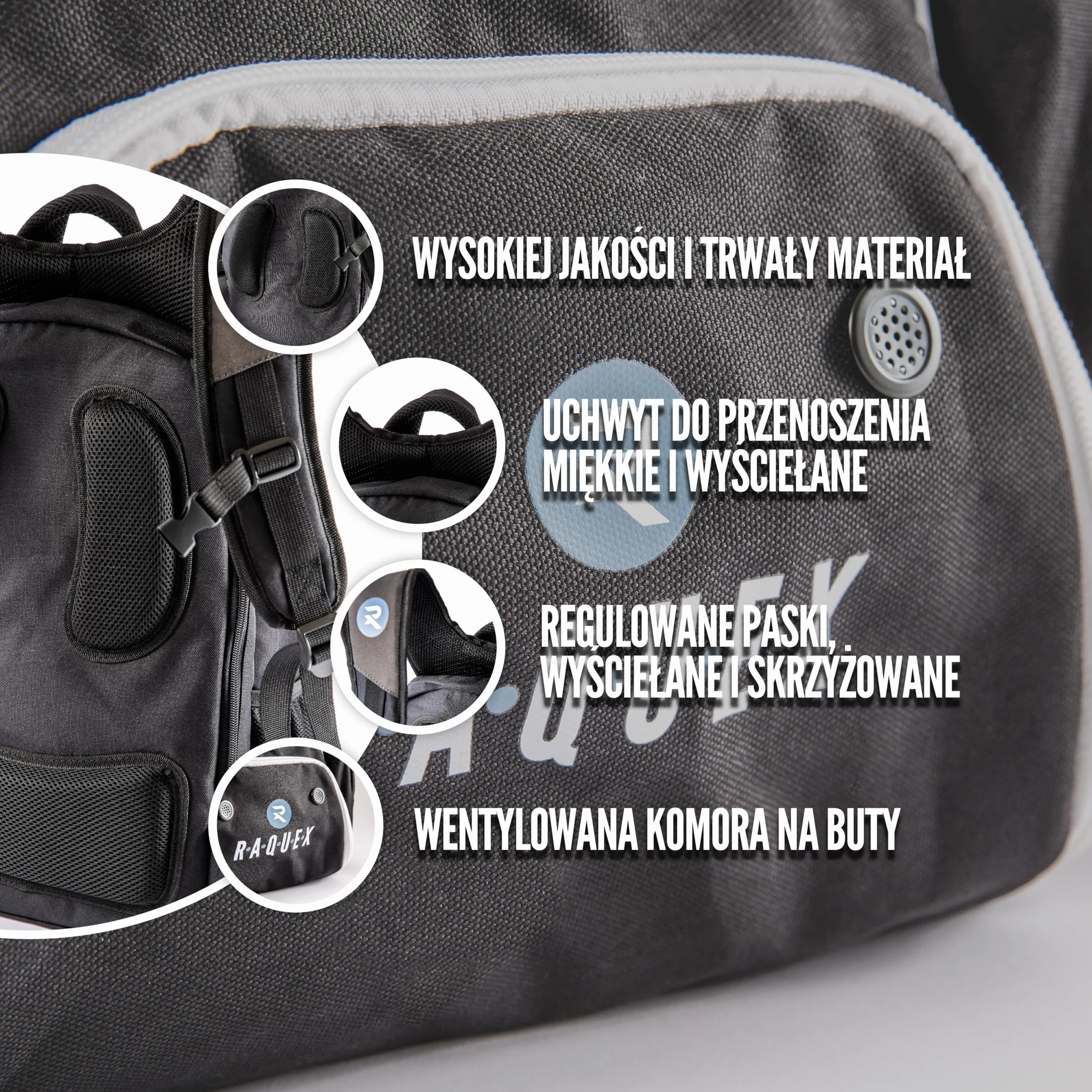 Raquex Plecak sportowy na rakietę tenisową, 2 rakiety do squasha lub badmintona, plecak na rakietę, buty, laptop, butelka
