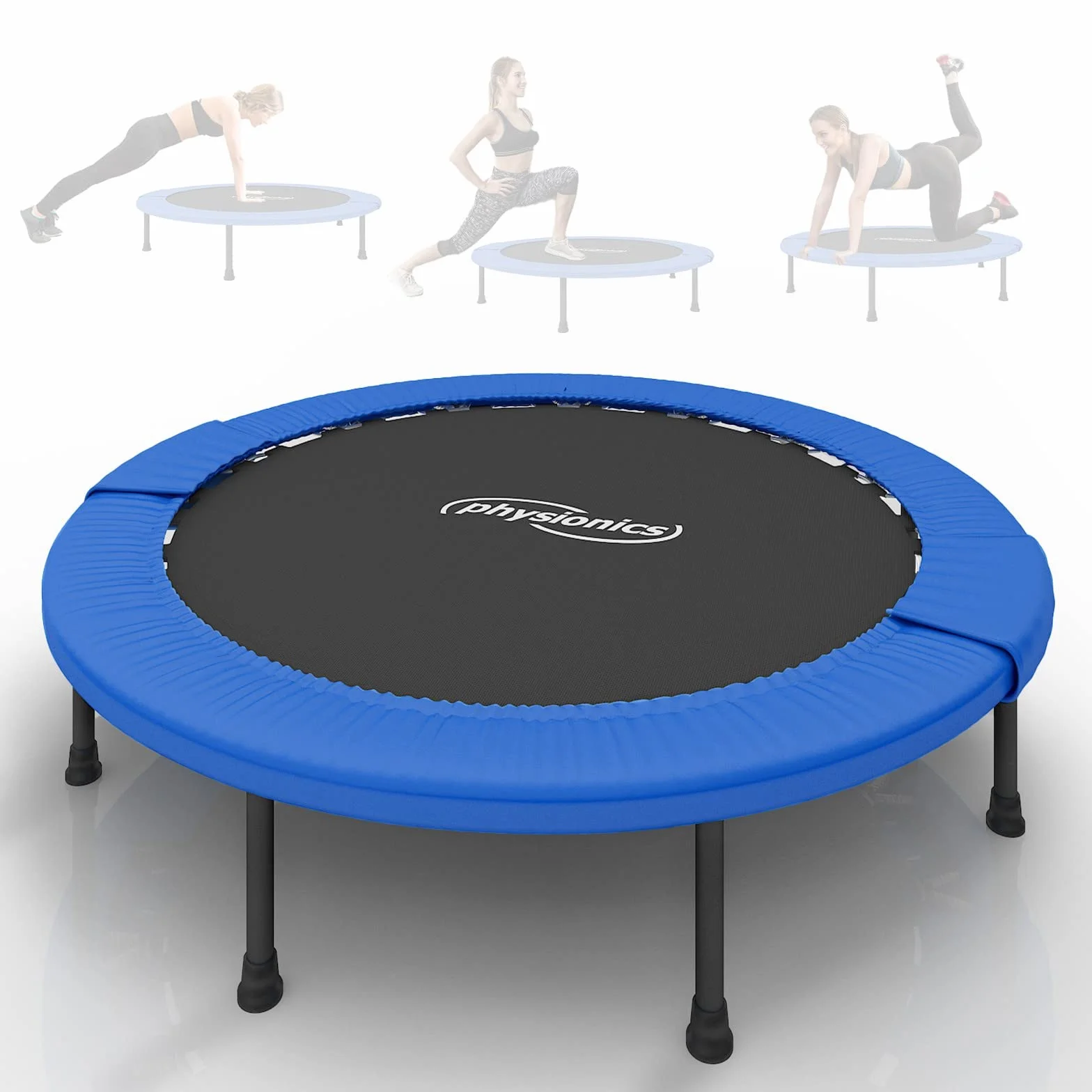 Physionics Elastyczna trampolina - średnica do wyboru (Ø 81, 91, 96, 102, 114, 122 cm), antypoślizgowe nóżki, do wewnątrz i na zewnątrz, mini trampolina, mata fitness, do skakania